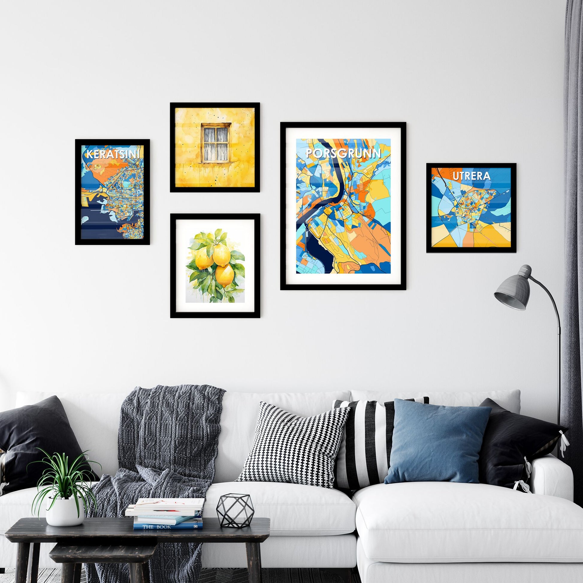 PORSGRUNN NORWAY Vibrant Colorful Art Map Poster Blue Orange