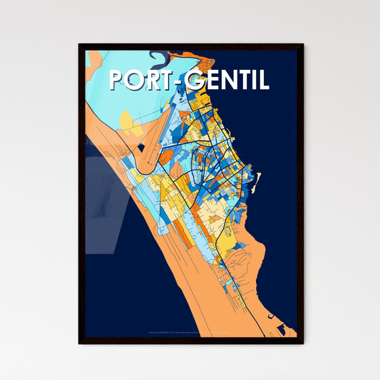 PORT-GENTIL GABON Vibrant Colorful Art Map Poster Blue Orange