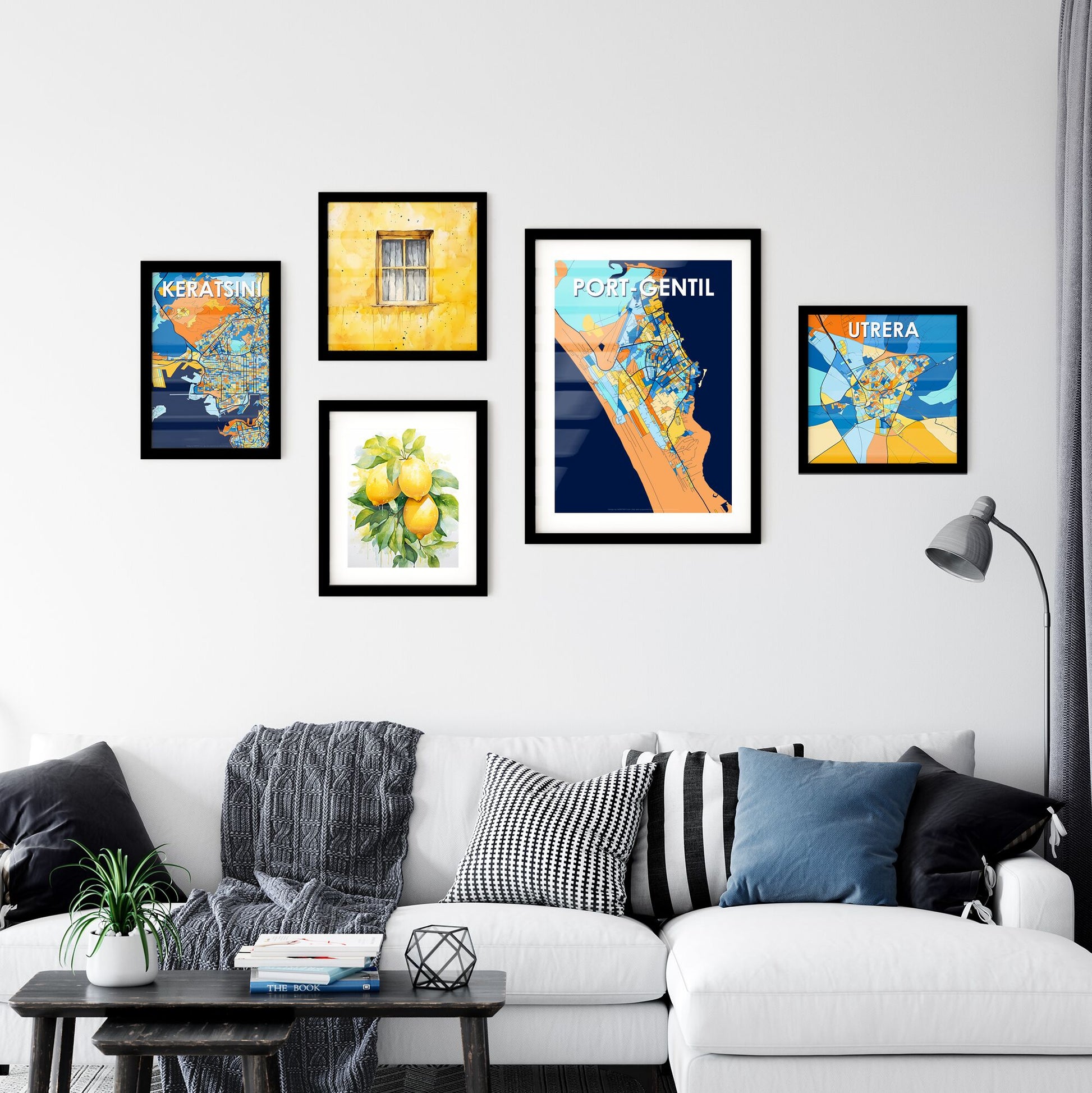 PORT-GENTIL GABON Vibrant Colorful Art Map Poster Blue Orange