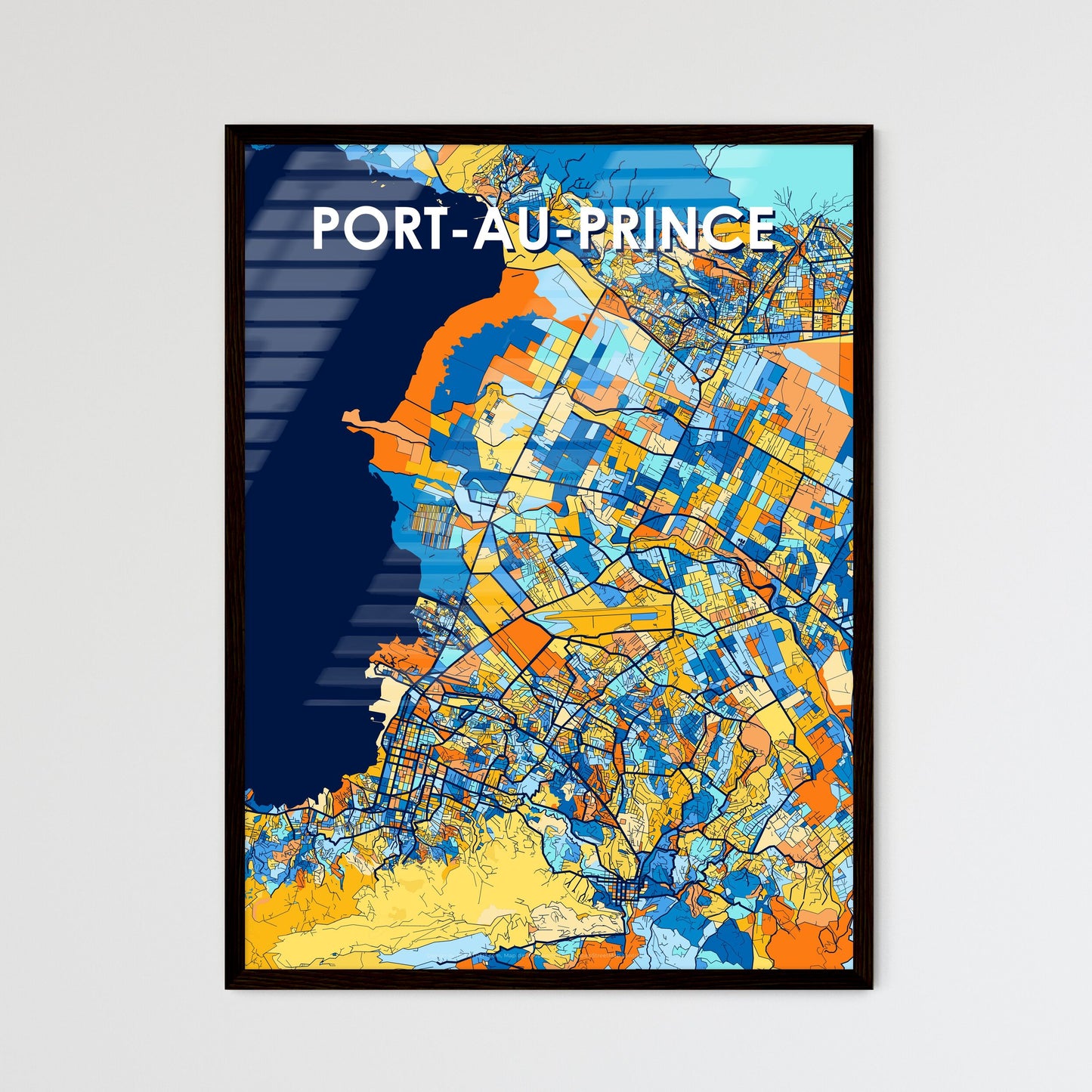 PORT-AU-PRINCE HAITI Vibrant Colorful Art Map Poster Blue Orange