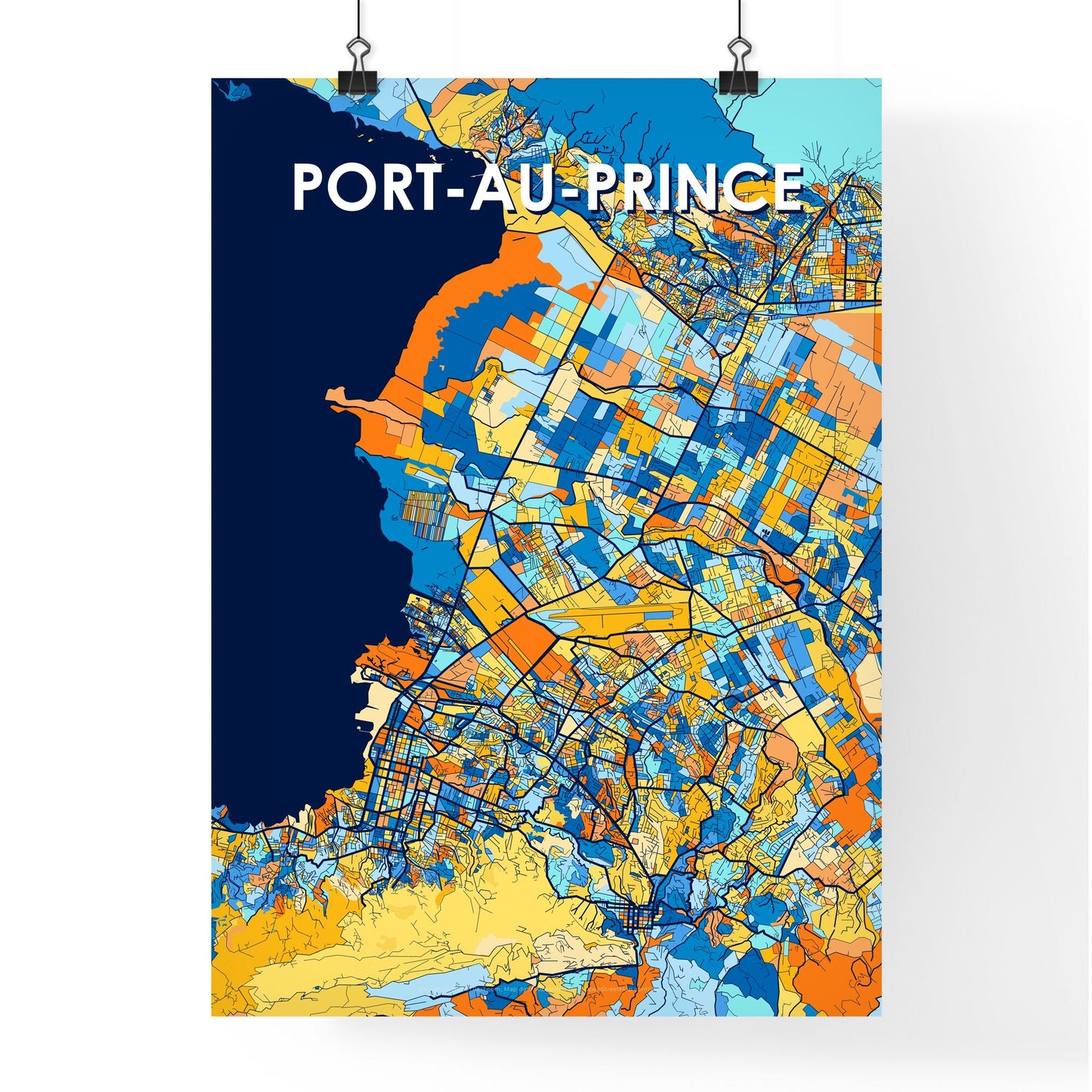 PORT-AU-PRINCE HAITI Vibrant Colorful Art Map Poster Blue Orange