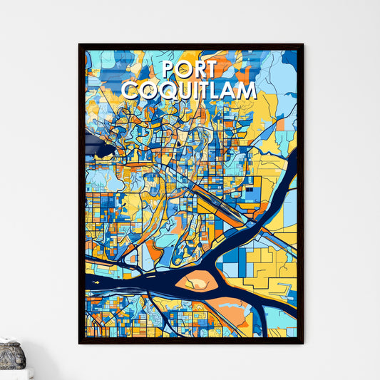 PORT COQUITLAM CANADA Vibrant Colorful Art Map Poster Blue Orange