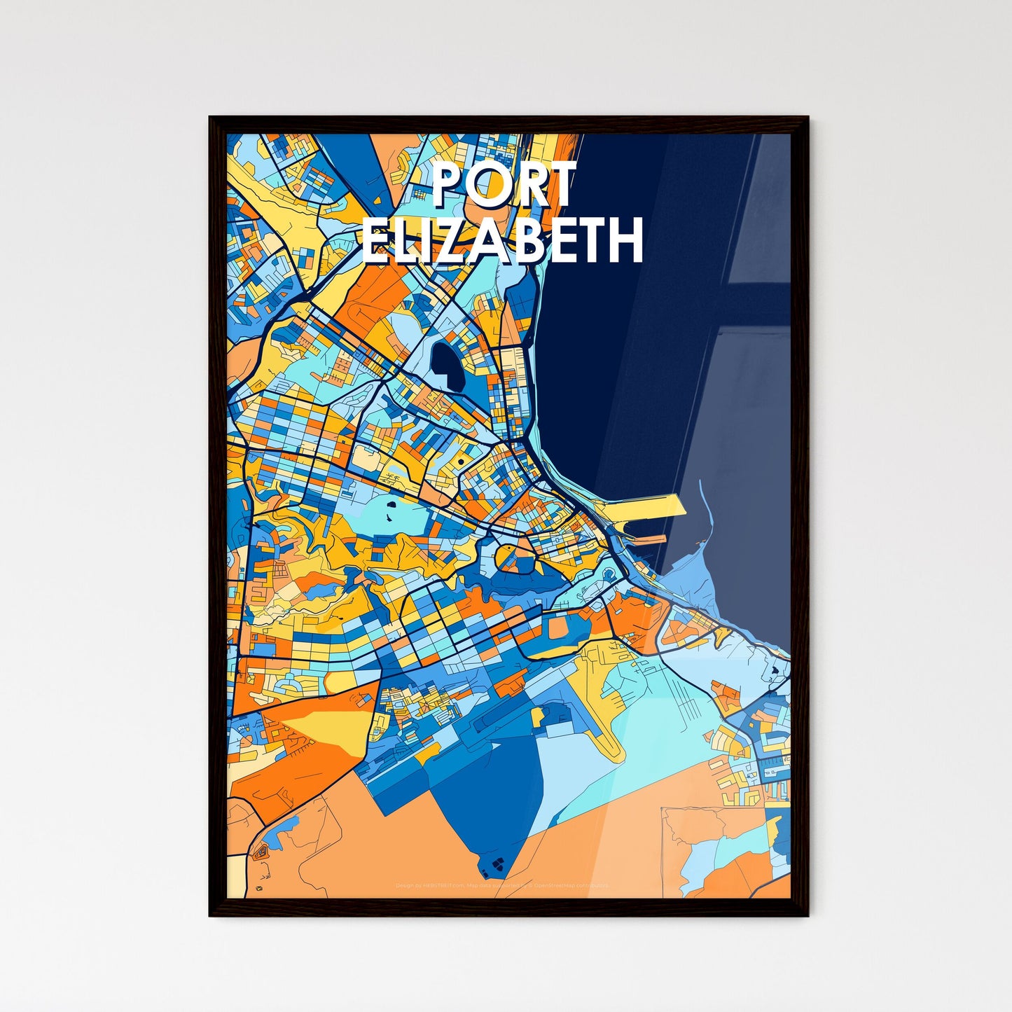 PORT ELIZABETH SOUTH AFRICA Vibrant Colorful Art Map Poster Blue Orange