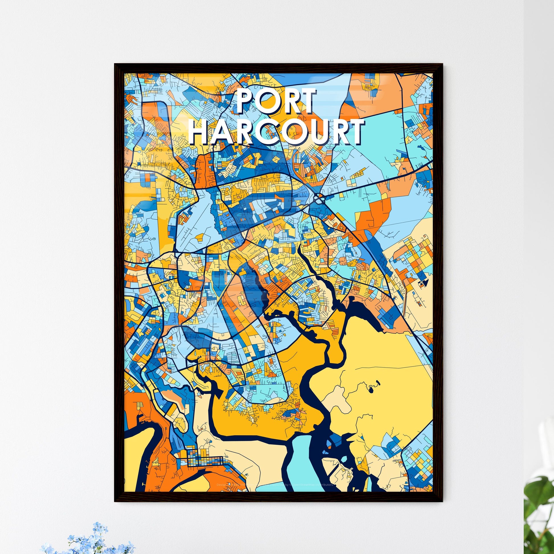 PORT HARCOURT NIGERIA Vibrant Colorful Art Map Poster Blue Orange