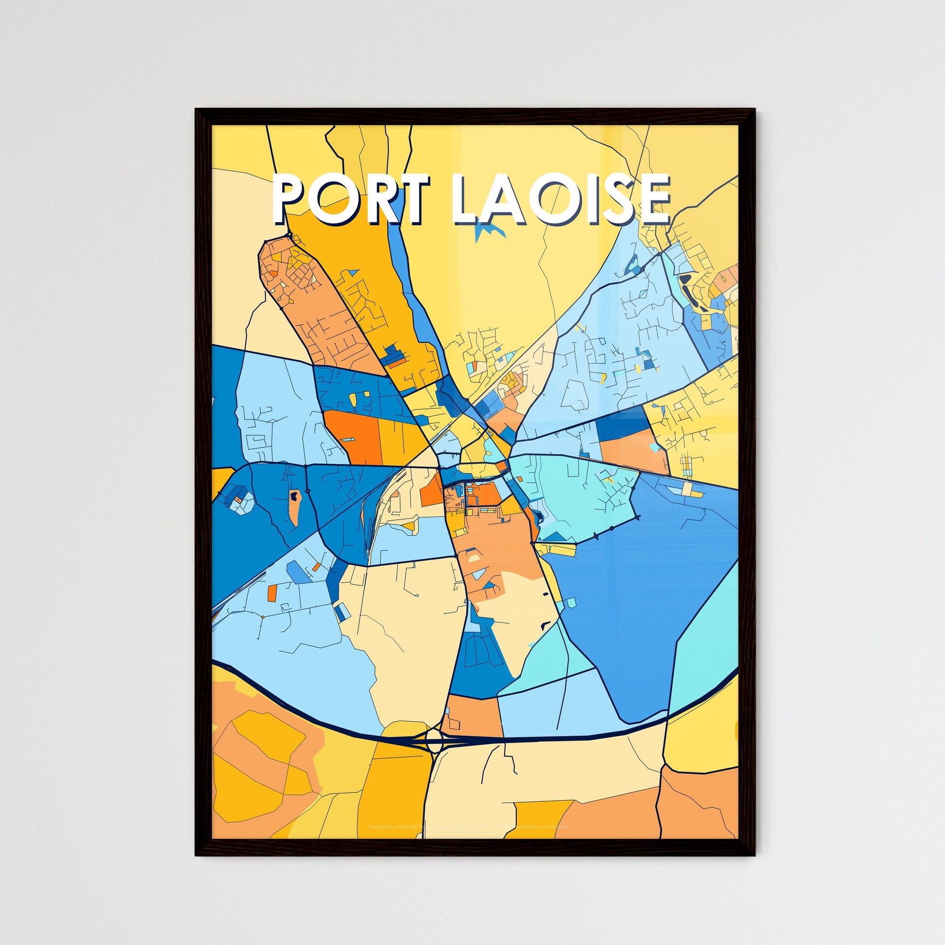 PORT LAOISE IRELAND Vibrant Colorful Art Map Poster Blue Orange