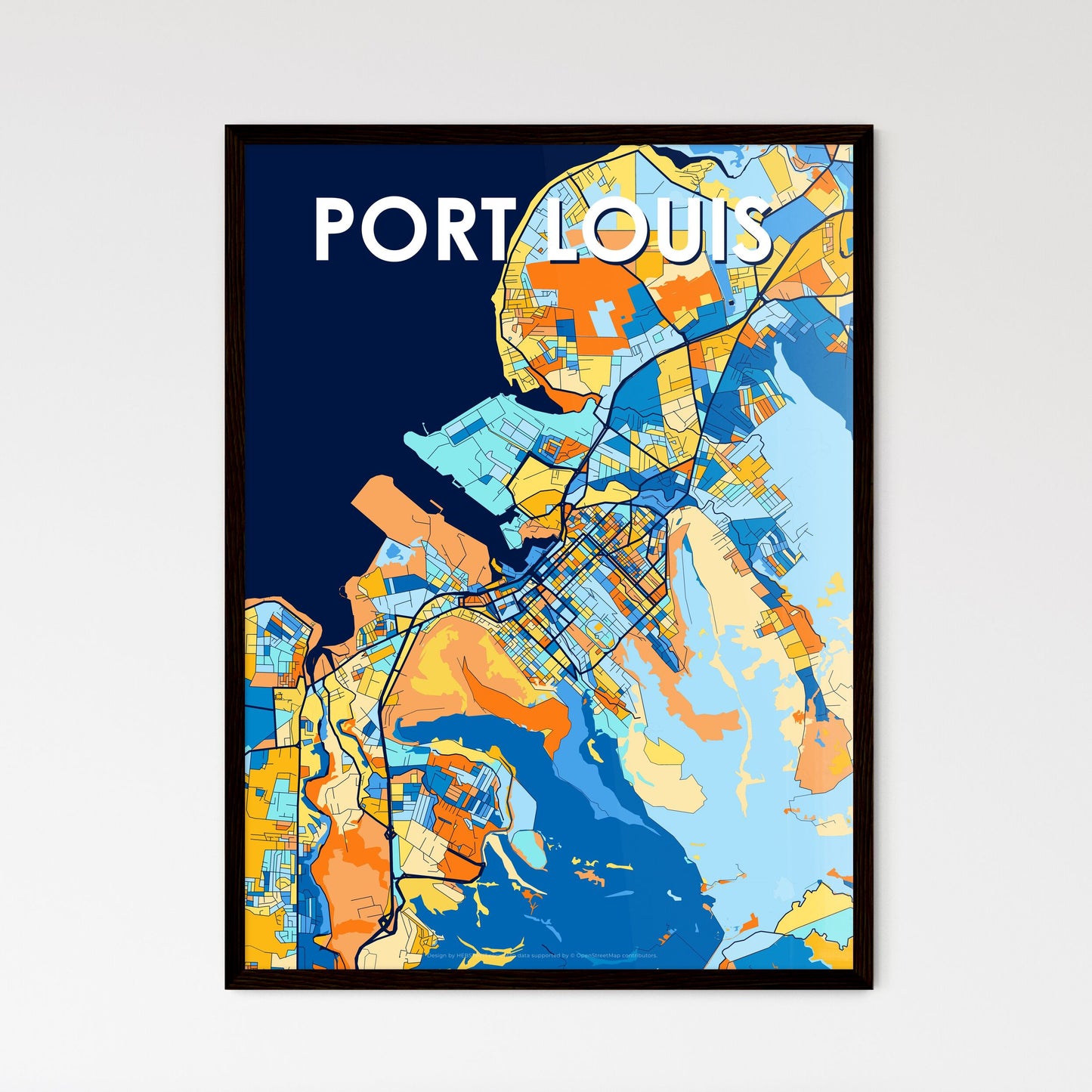 PORT LOUIS MAURITIUS Vibrant Colorful Art Map Poster Blue Orange