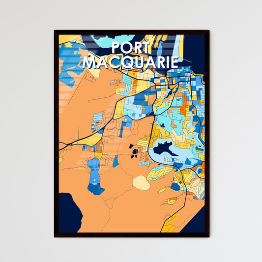 PORT MACQUARIE AUSTRALIA Vibrant Colorful Art Map Poster Blue Orange