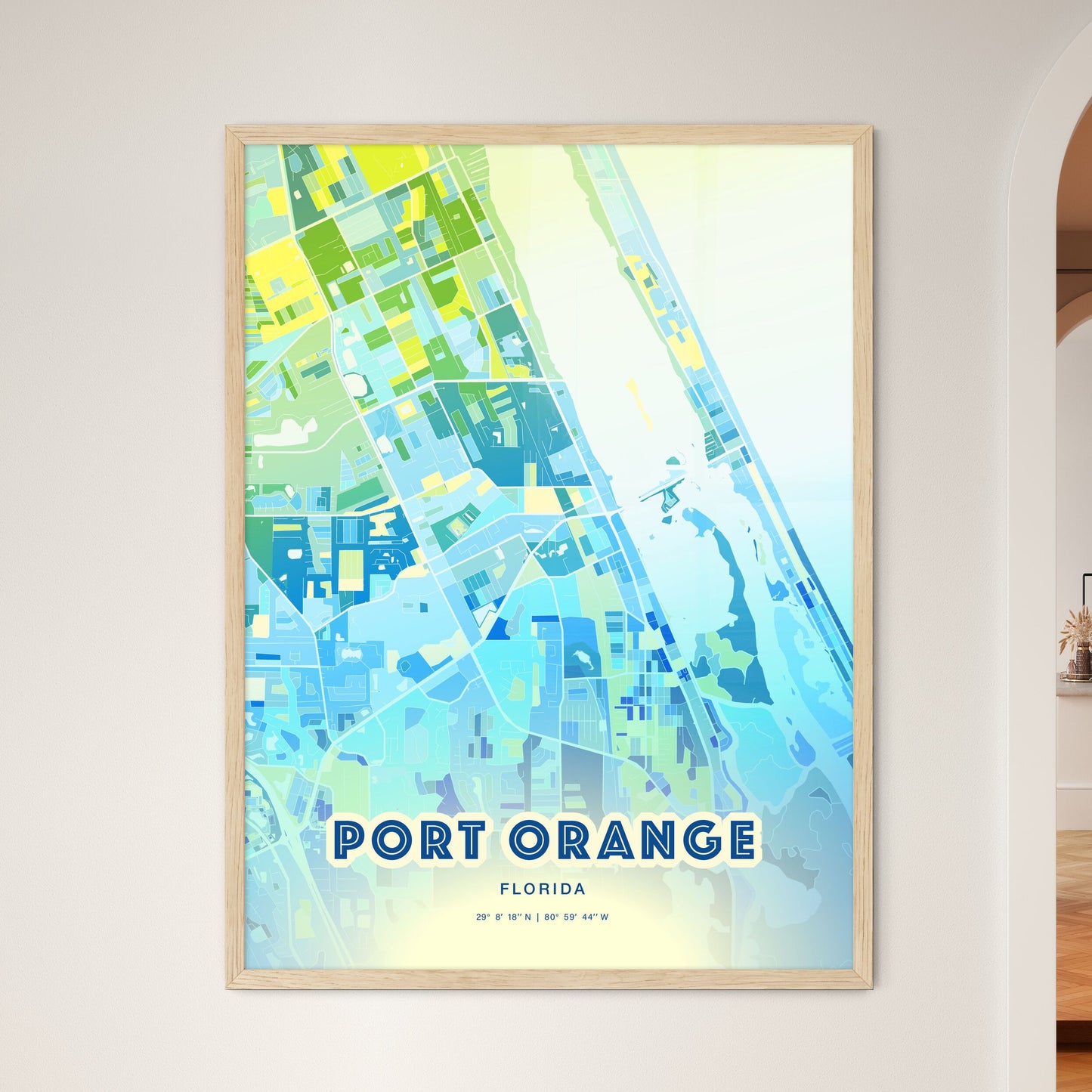 Colorful Port Orange Florida Fine Art Map Cool Blue