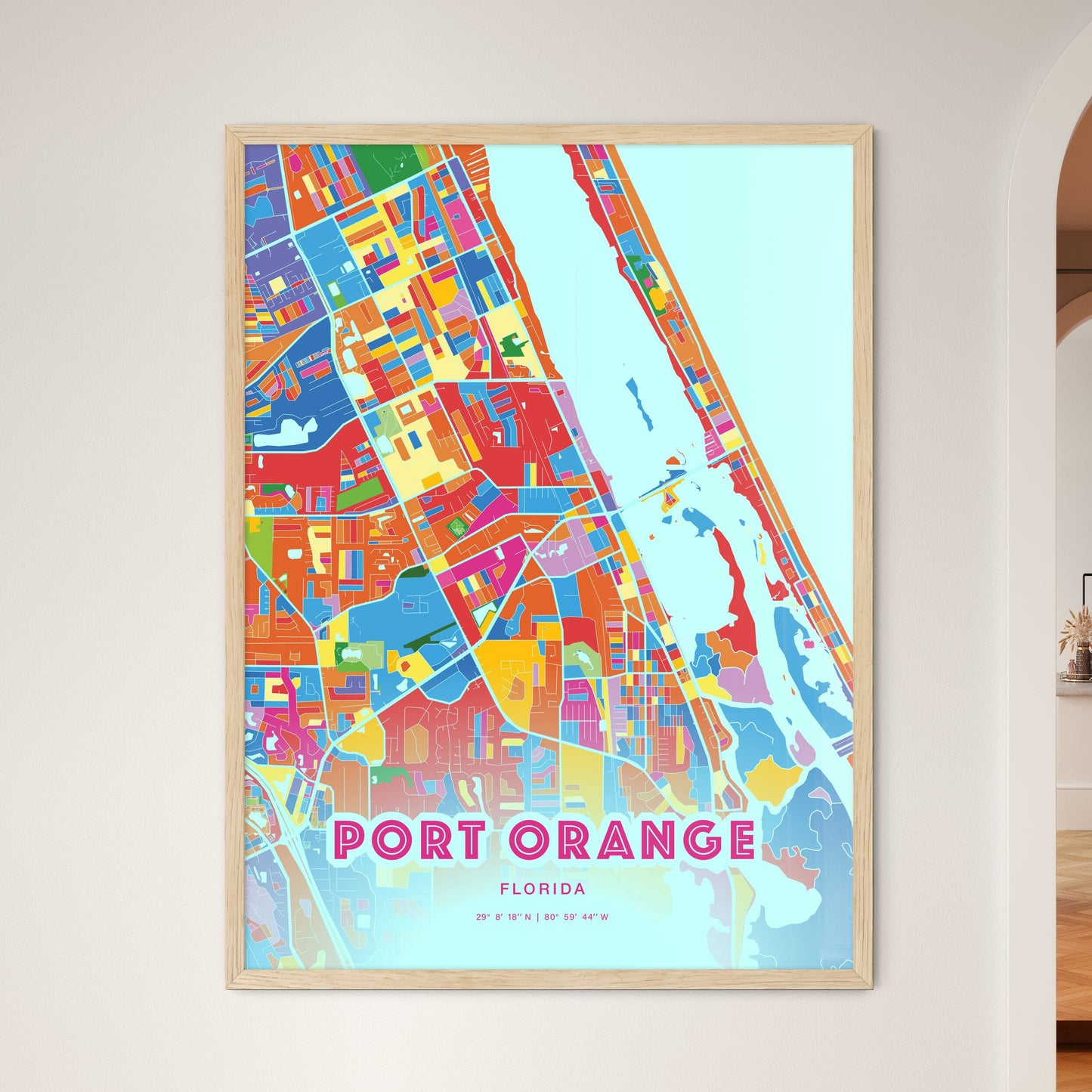 Colorful Port Orange Florida Fine Art Map Crazy Colors