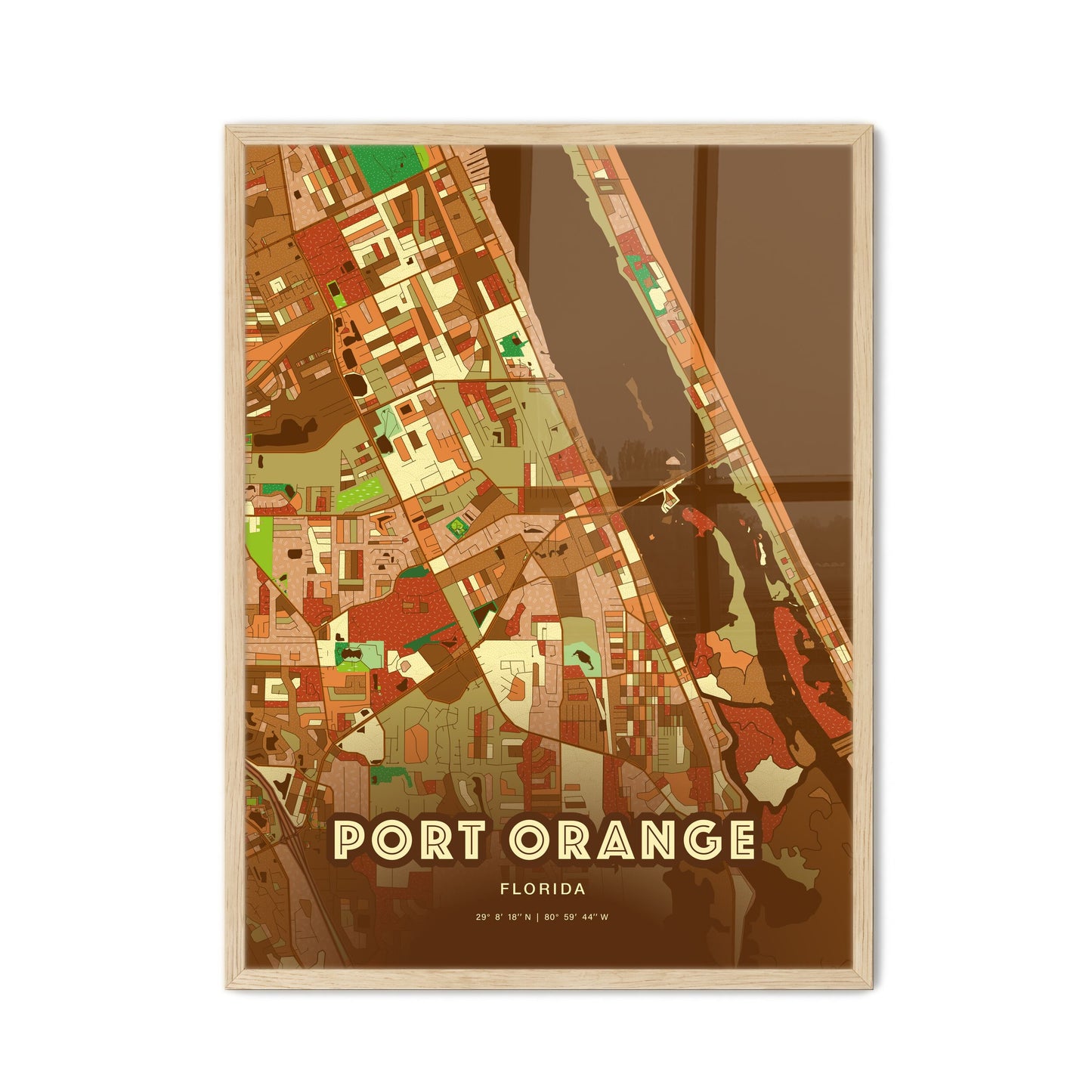 Colorful Port Orange Florida Fine Art Map Farmhouse