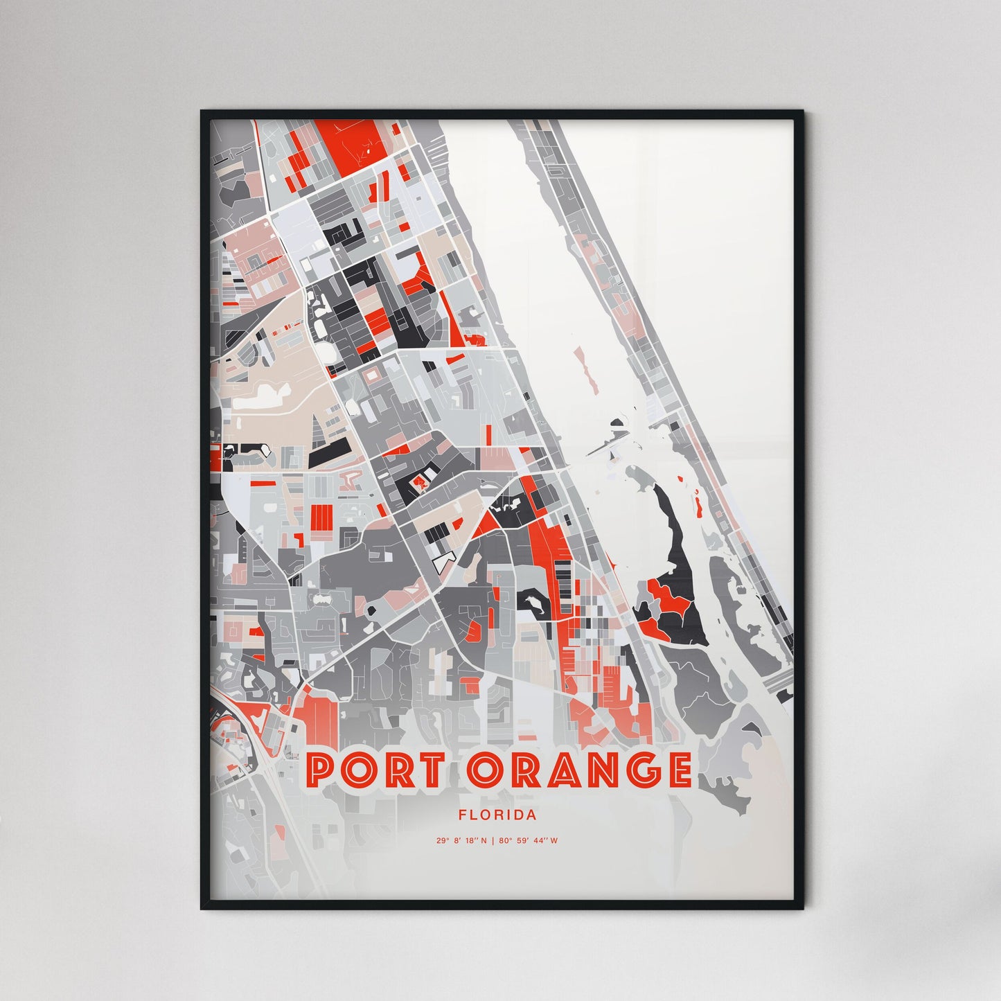 Colorful Port Orange Florida Fine Art Map Modern Expressive