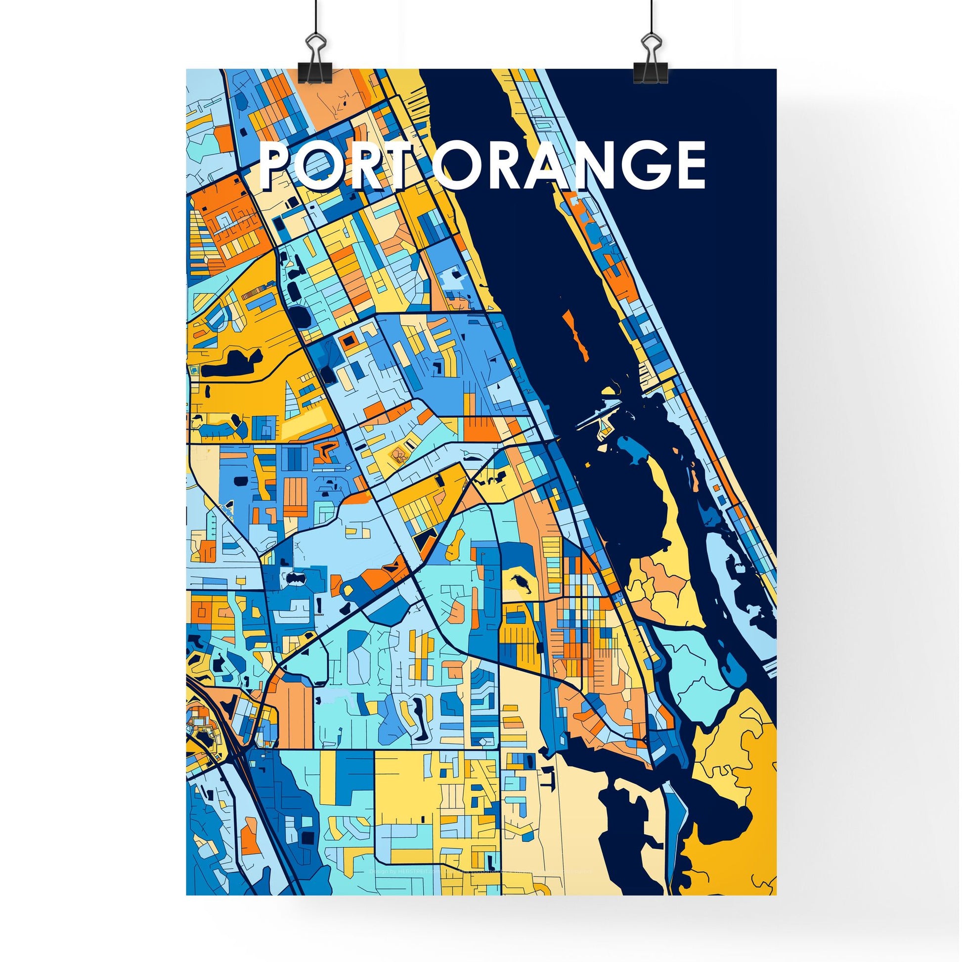 PORT ORANGE FLORIDA Vibrant Colorful Art Map Poster Blue Orange