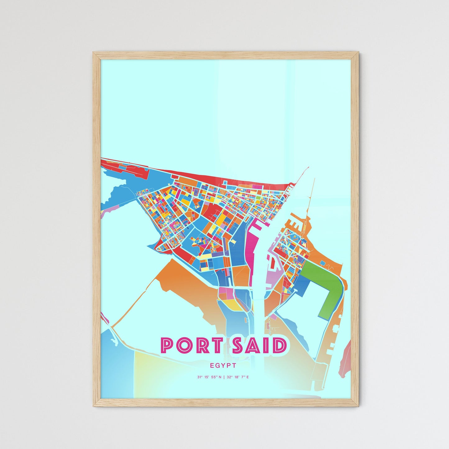 Colorful Port Said Egypt Fine Art Map Crazy Colors