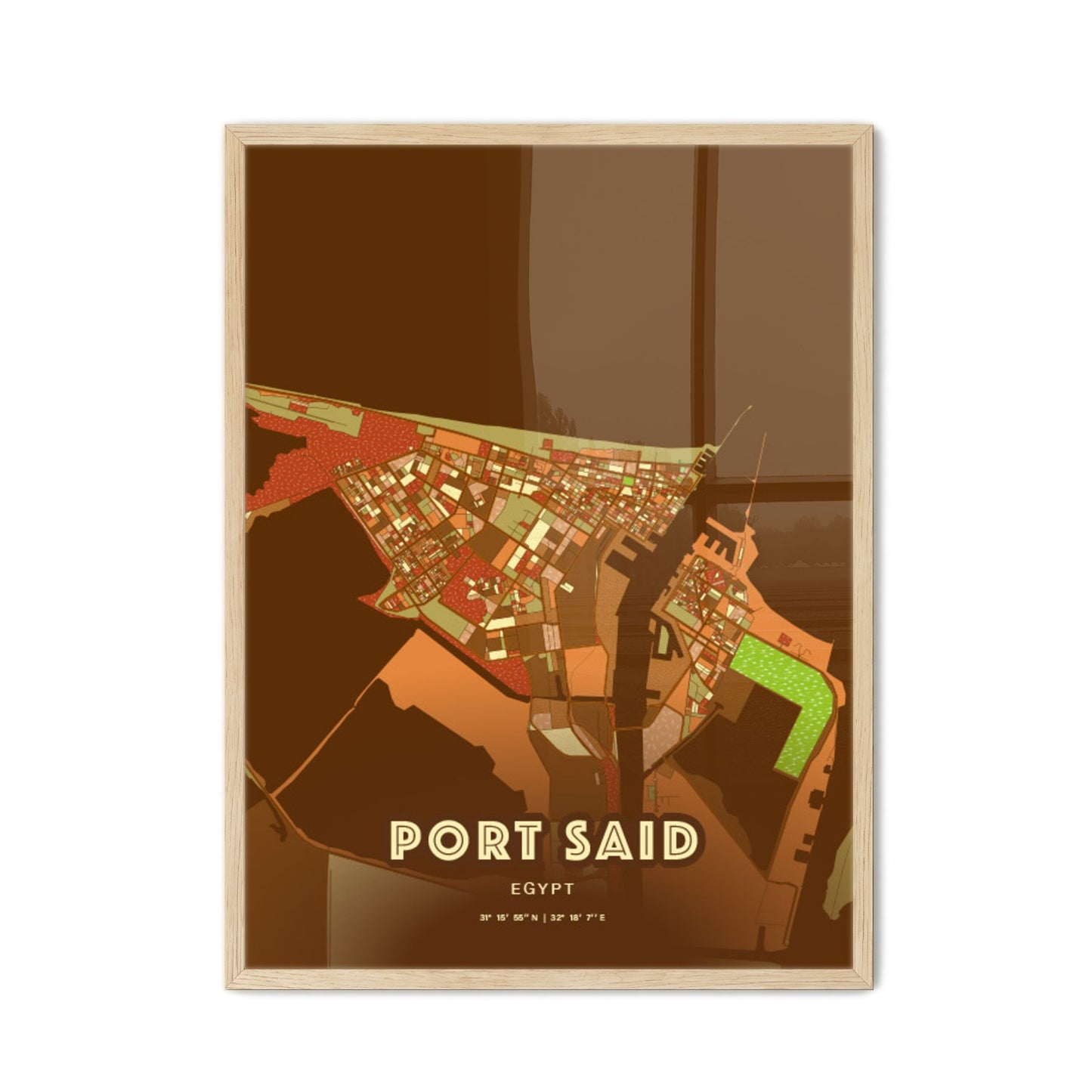 Colorful Port Said Egypt Fine Art Map Farmhouse
