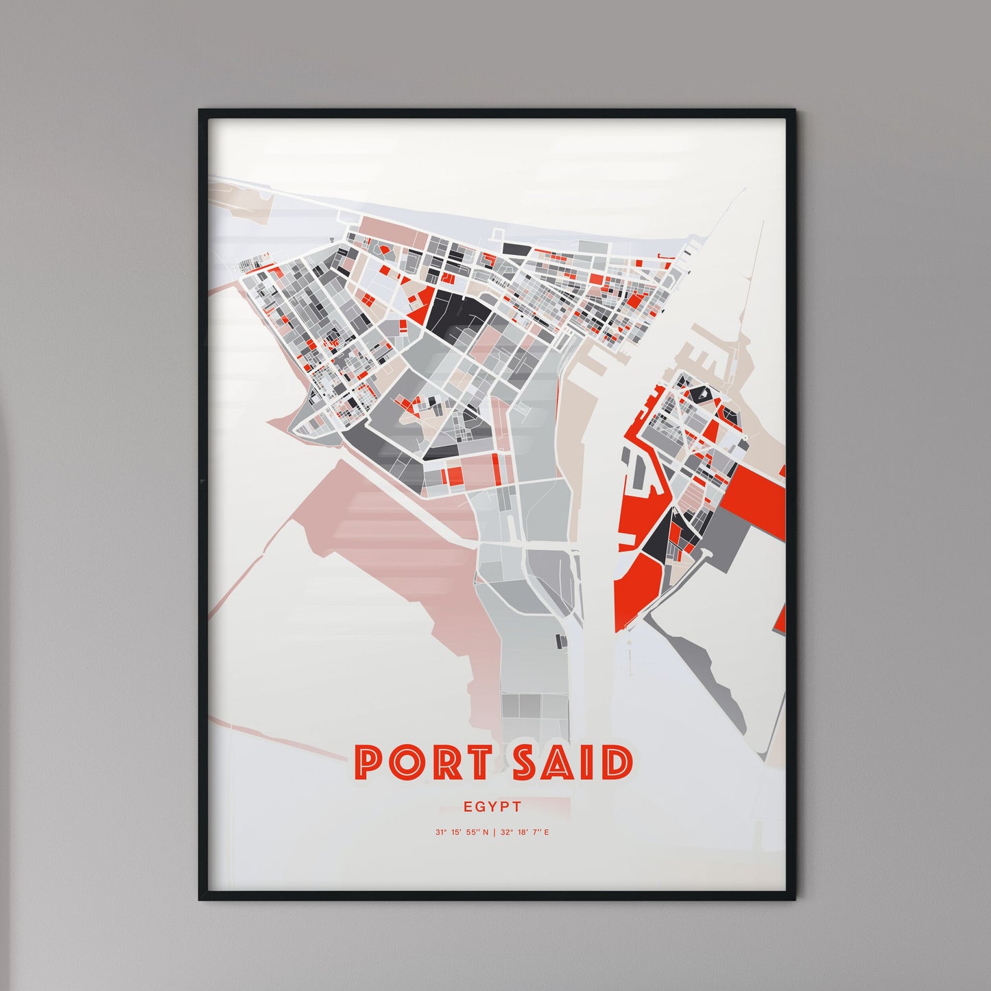 Colorful Port Said Egypt Fine Art Map Modern Expressive