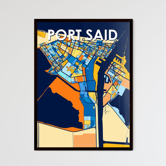 PORT SAID EGYPT Vibrant Colorful Art Map Poster Blue Orange