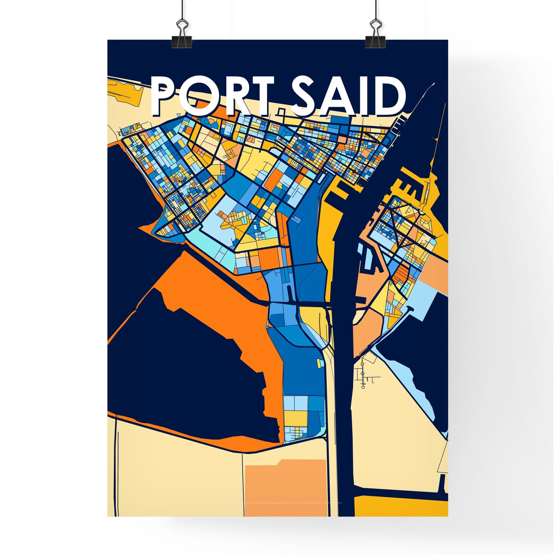 PORT SAID EGYPT Vibrant Colorful Art Map Poster Blue Orange