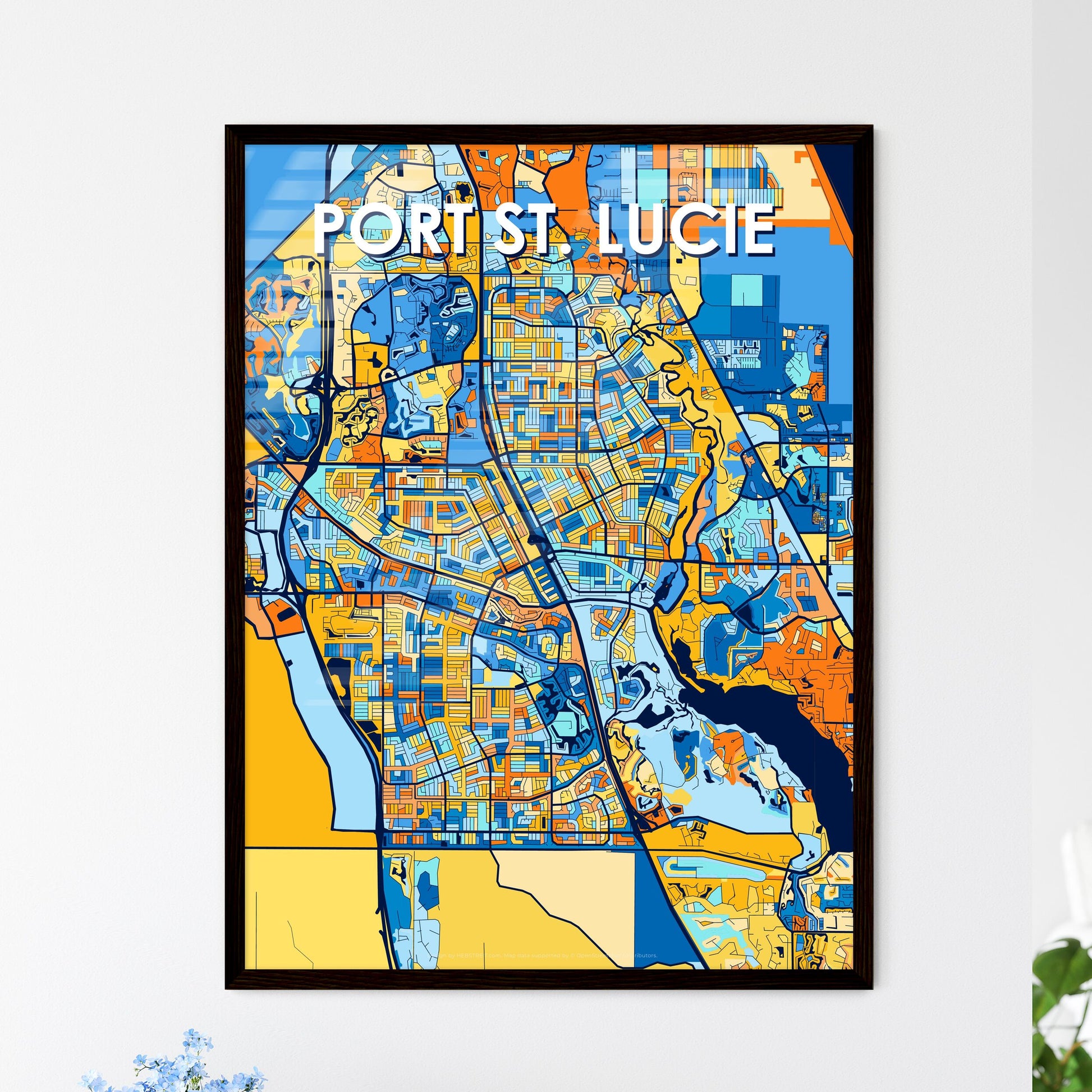 PORT ST. LUCIE FLORIDA Vibrant Colorful Art Map Poster Blue Orange