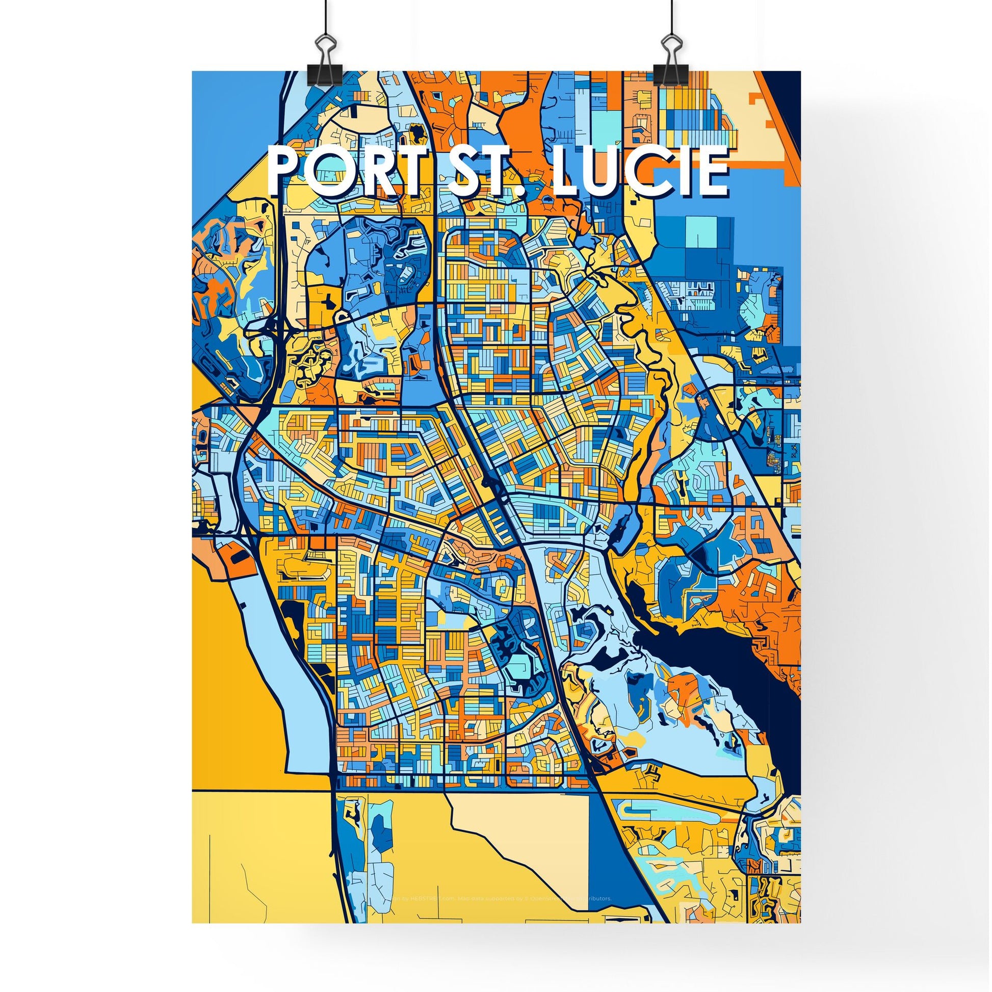 PORT ST. LUCIE FLORIDA Vibrant Colorful Art Map Poster Blue Orange