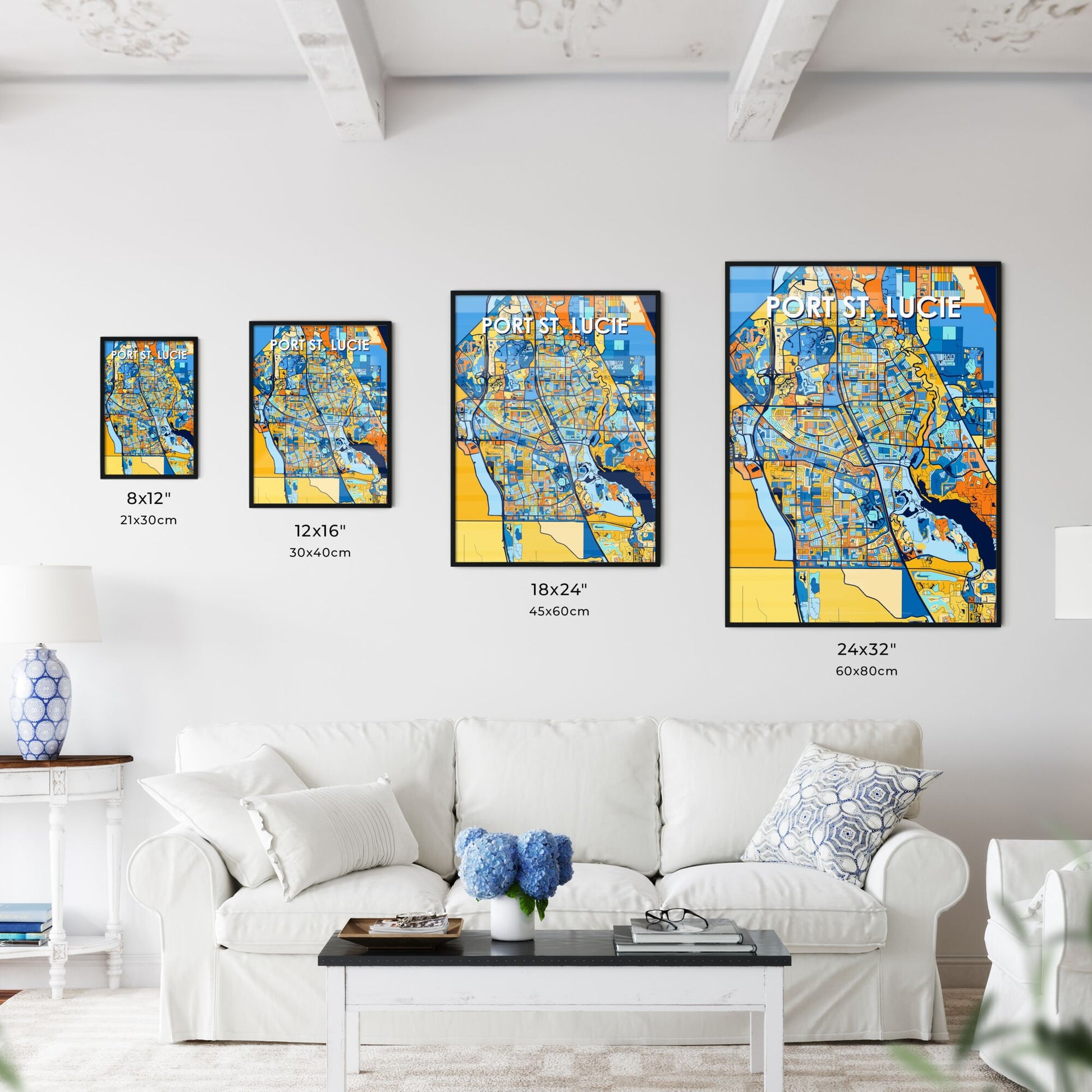 PORT ST. LUCIE FLORIDA Vibrant Colorful Art Map Poster Blue Orange