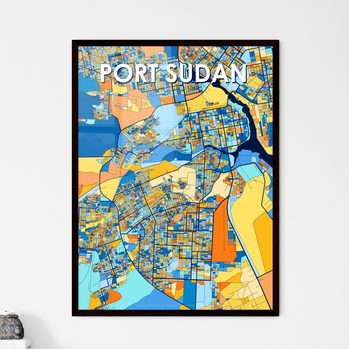 PORT SUDAN SUDAN Vibrant Colorful Art Map Poster Blue Orange