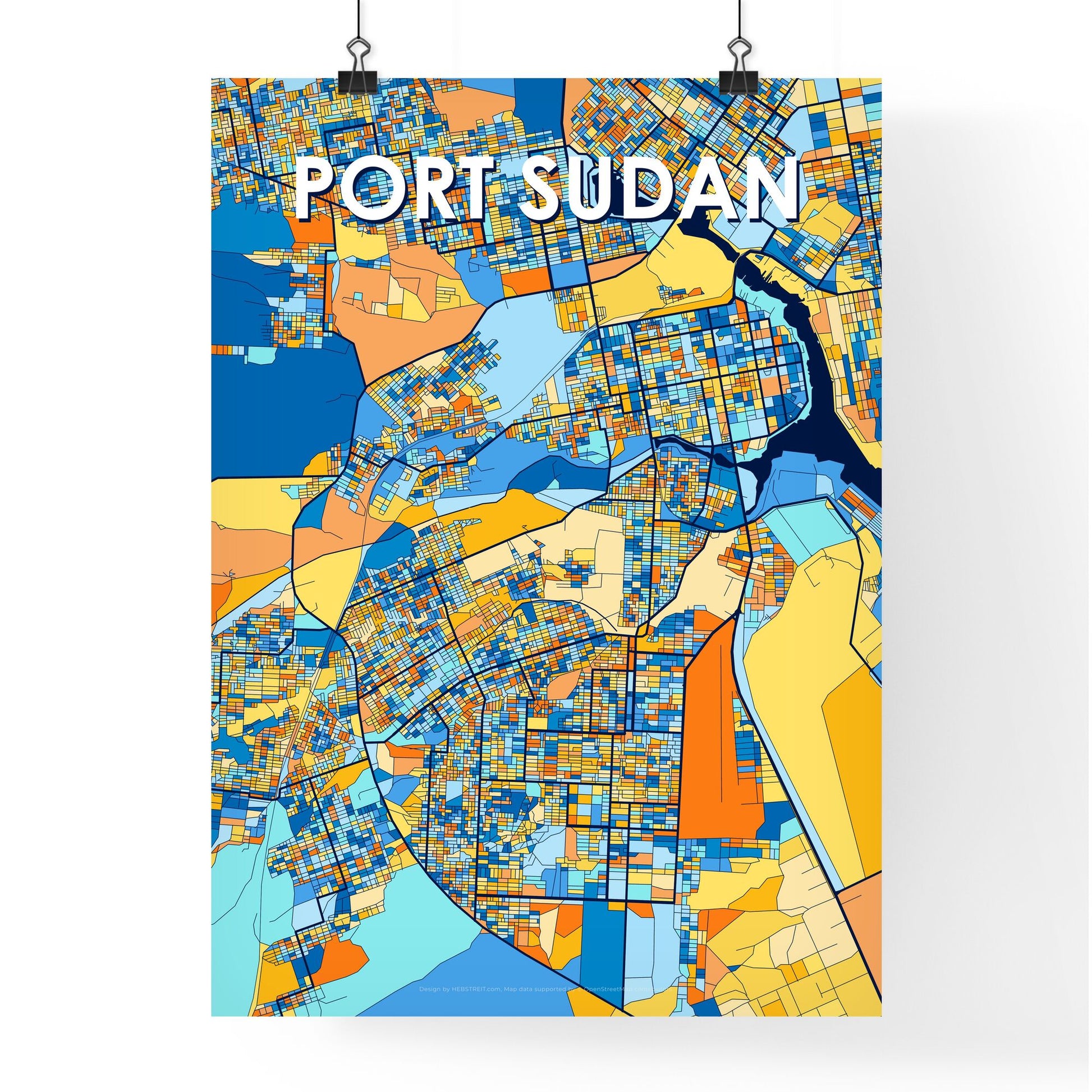 PORT SUDAN SUDAN Vibrant Colorful Art Map Poster Blue Orange