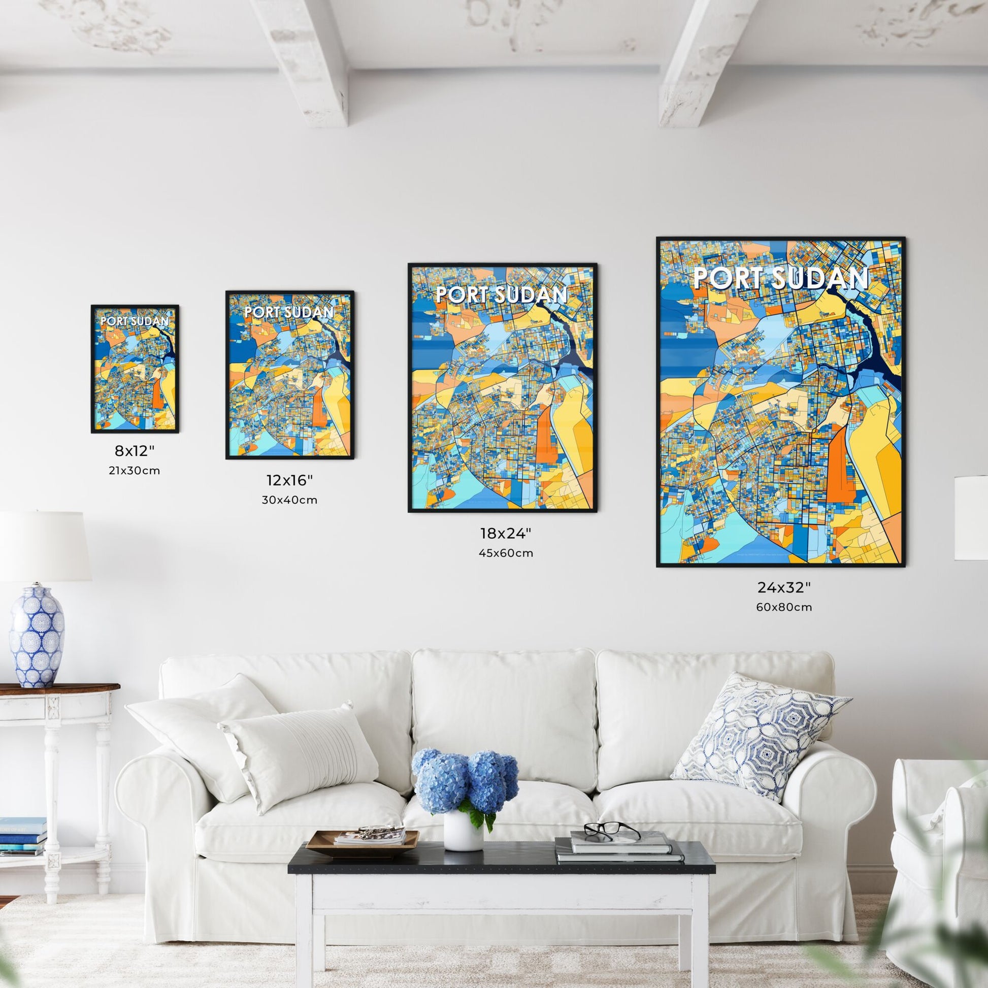 PORT SUDAN SUDAN Vibrant Colorful Art Map Poster Blue Orange