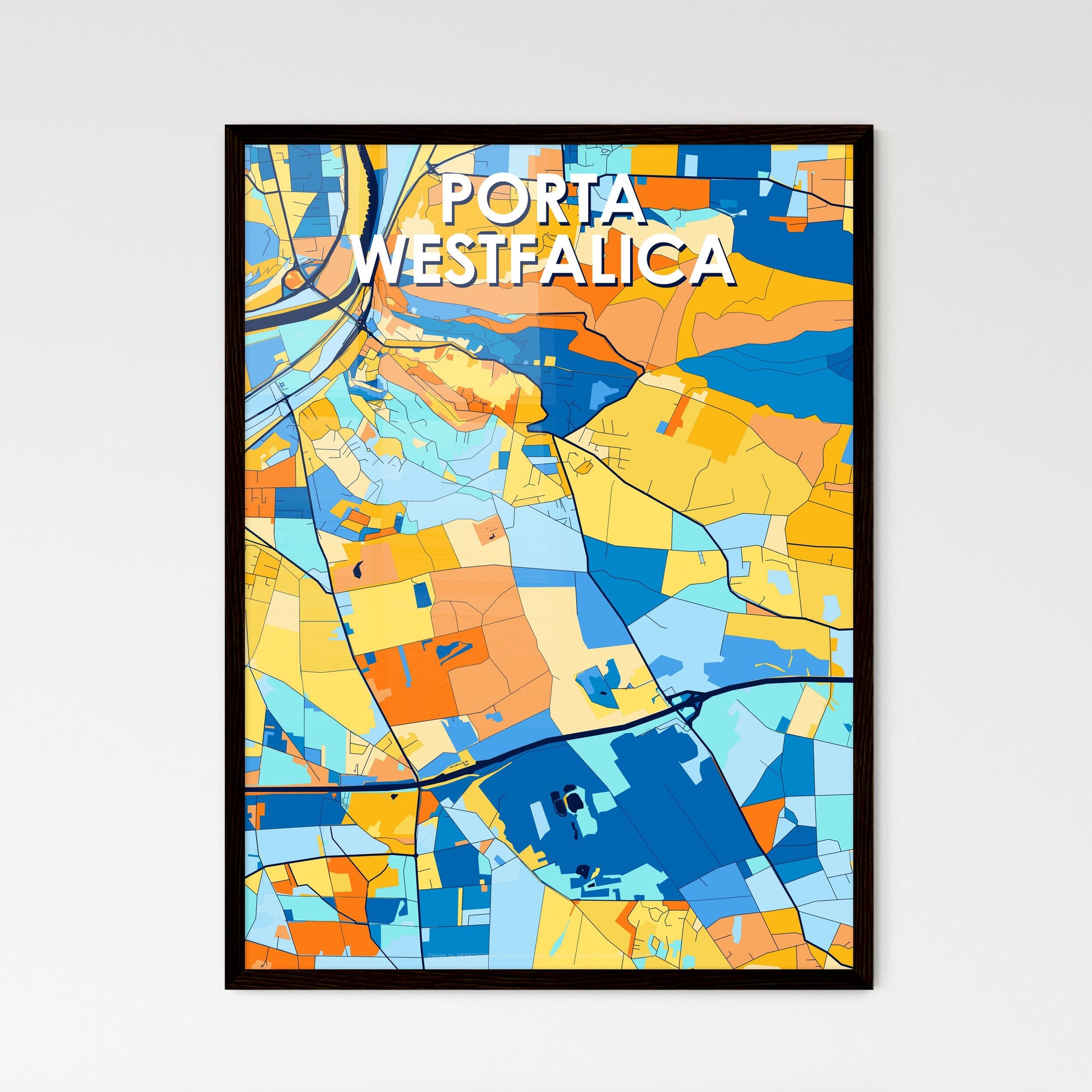 PORTA WESTFALICA GERMANY Vibrant Colorful Art Map Poster Blue Orange