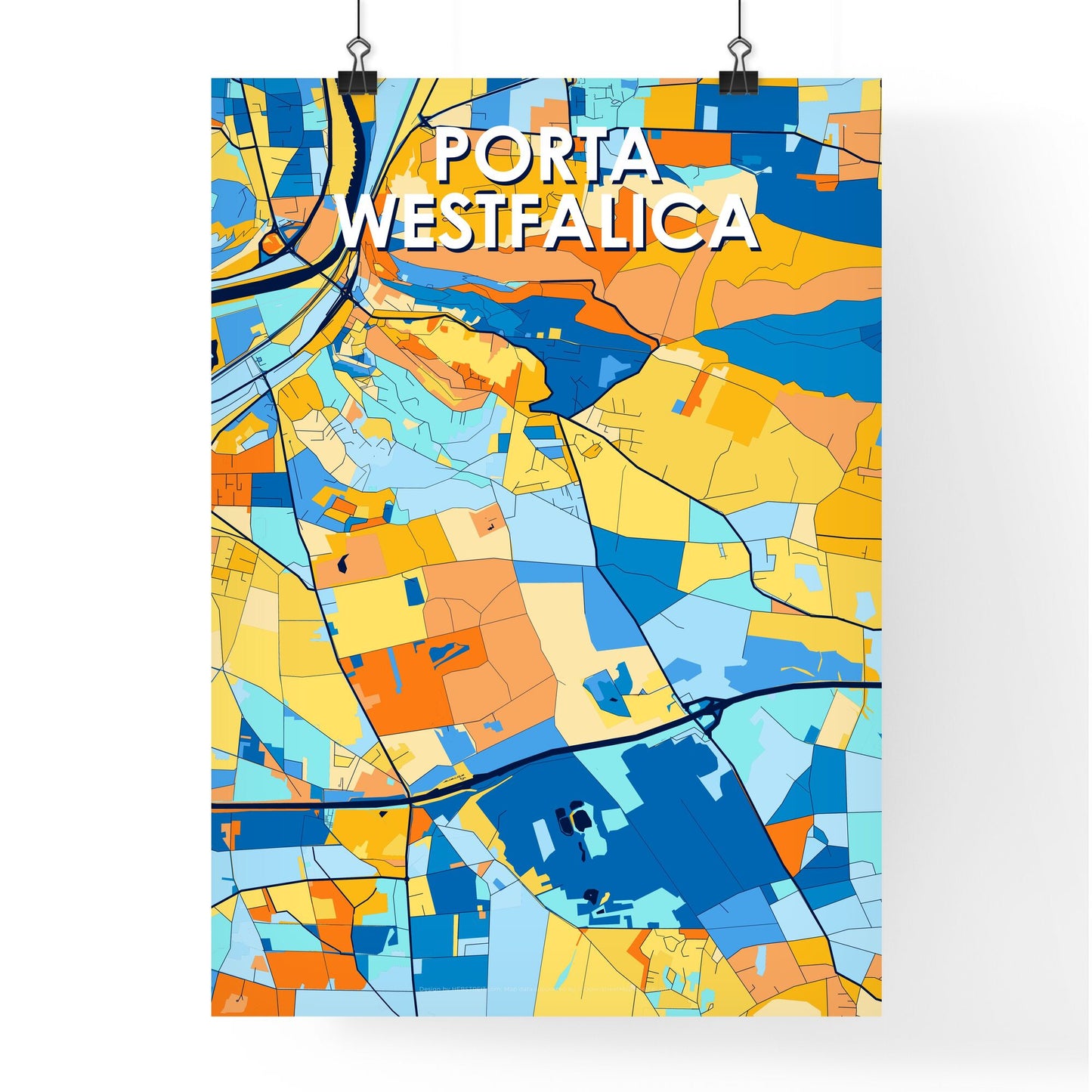 PORTA WESTFALICA GERMANY Vibrant Colorful Art Map Poster Blue Orange