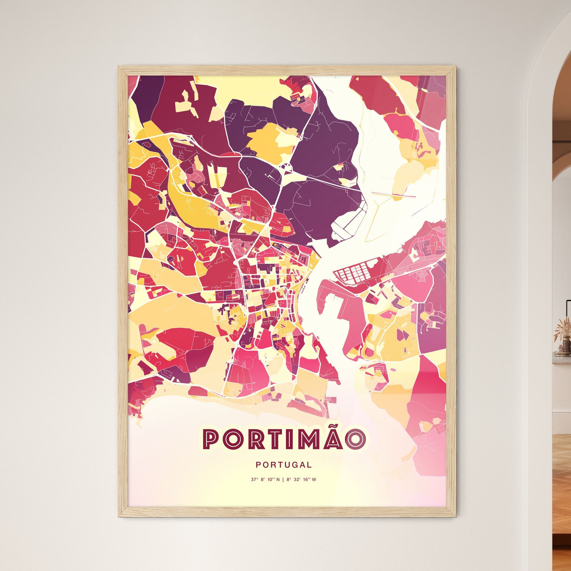 Colorful Portimão Portugal Fine Art Map Hot Red