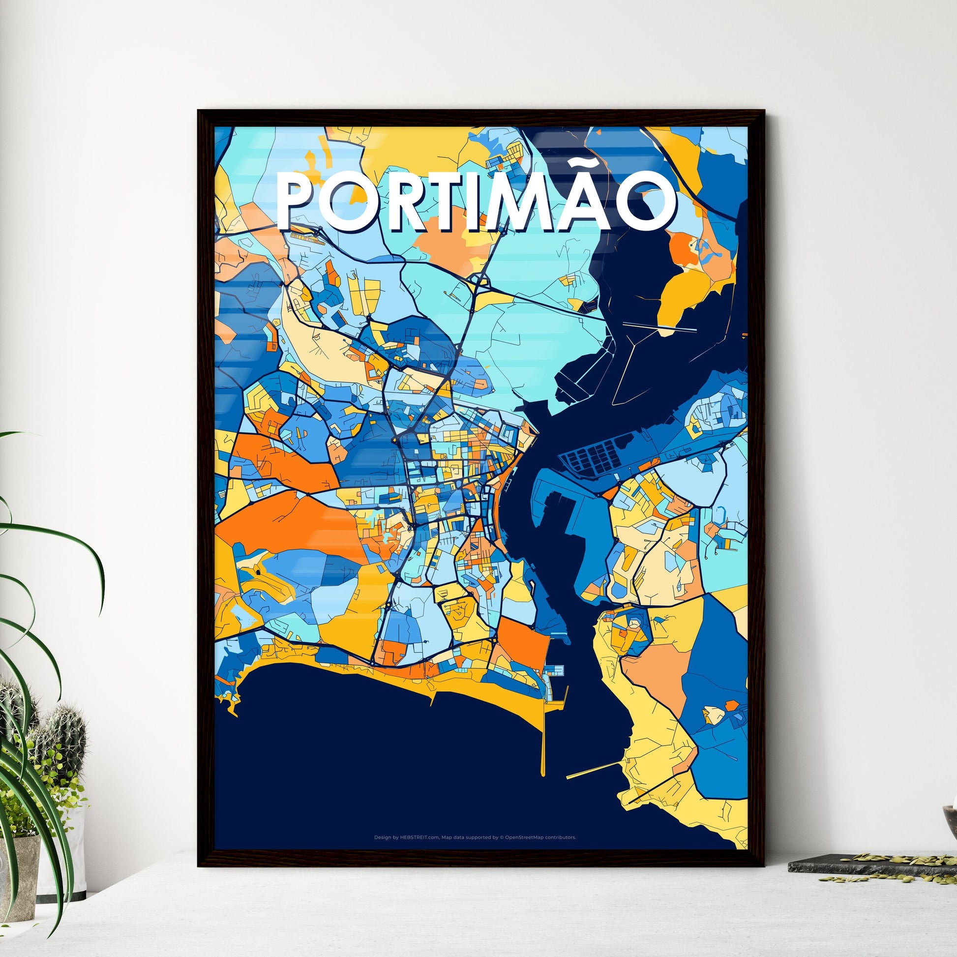 PORTIMÃO PORTUGAL Vibrant Colorful Art Map Poster Blue Orange