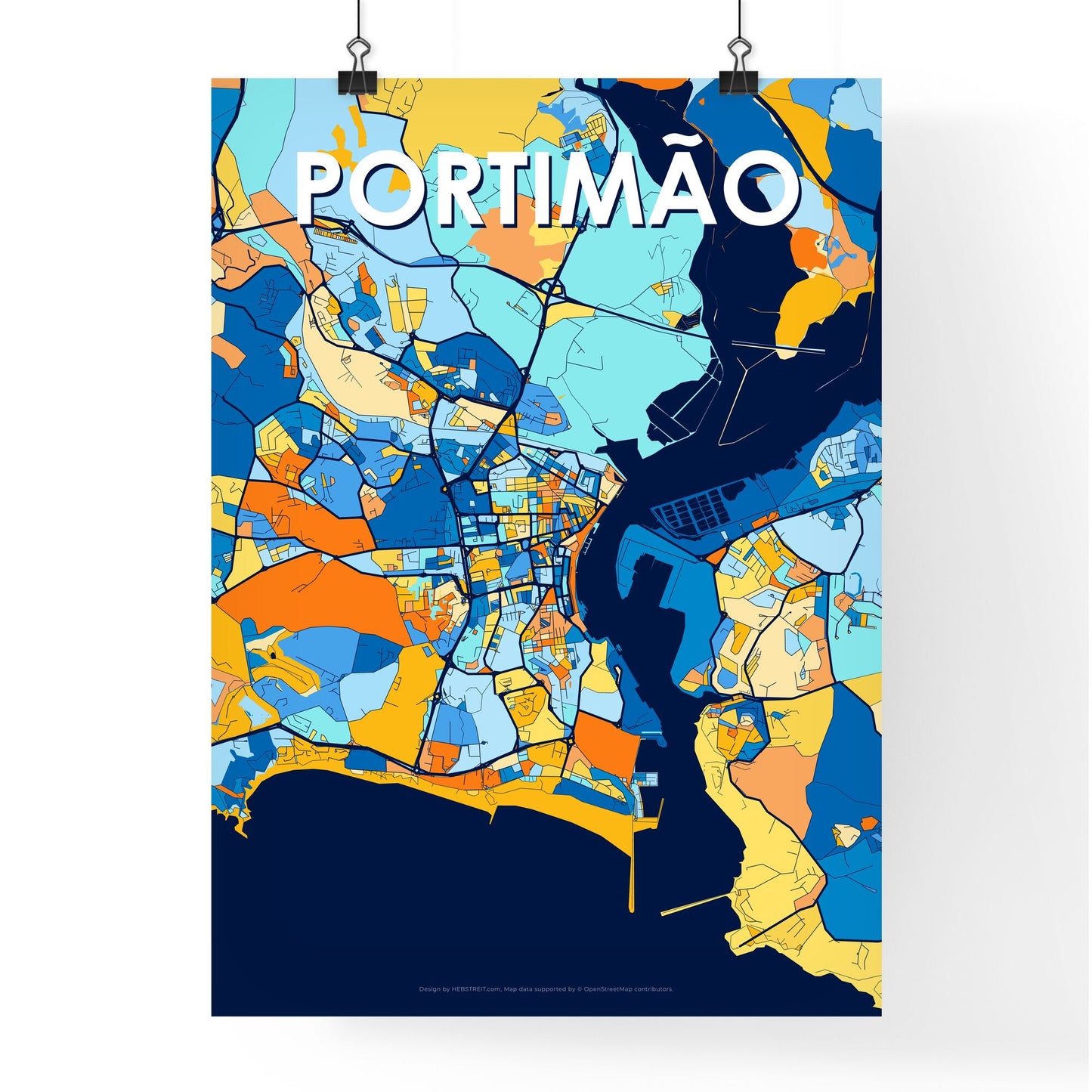 PORTIMÃO PORTUGAL Vibrant Colorful Art Map Poster Blue Orange