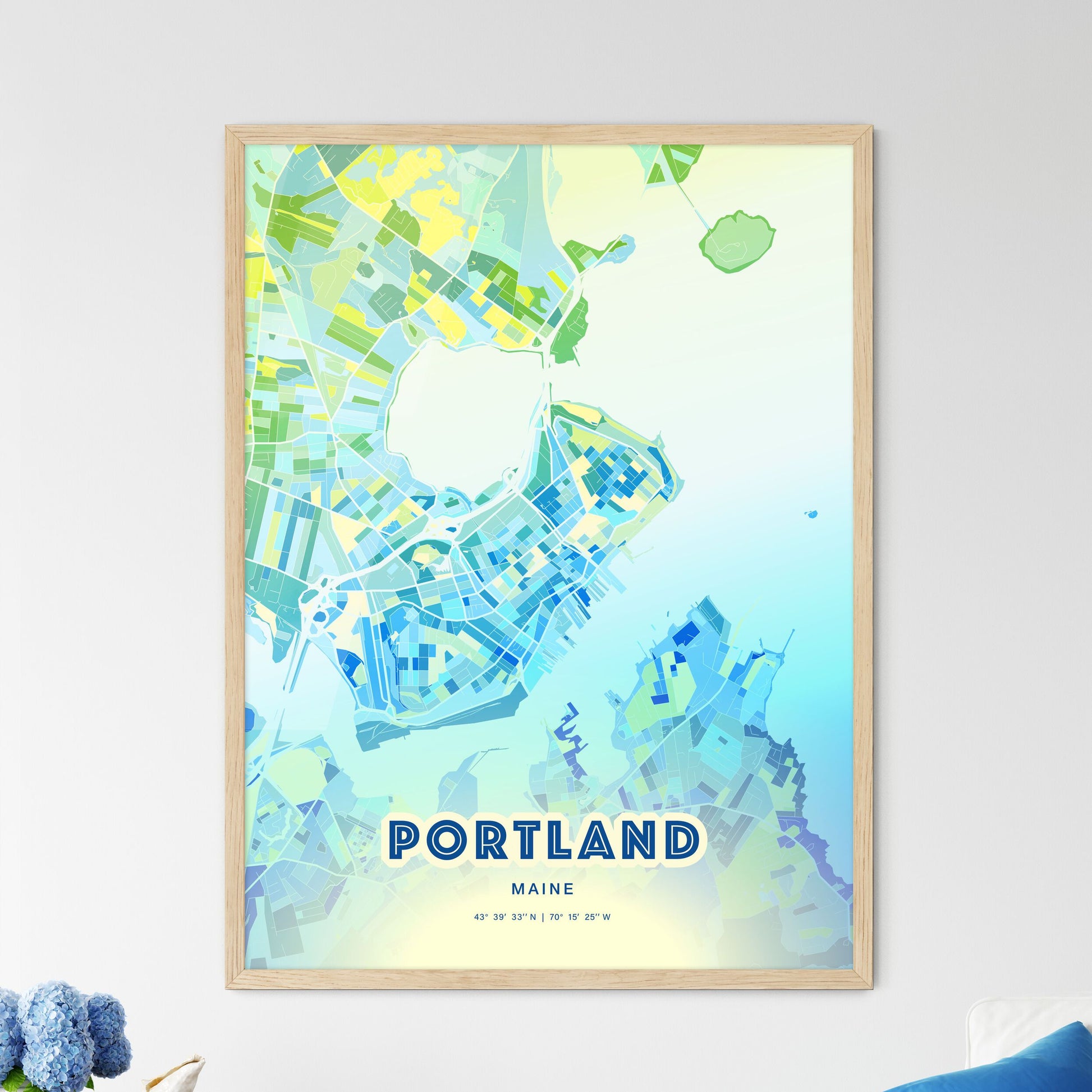 Colorful Portland Maine Fine Art Map Cool Blue