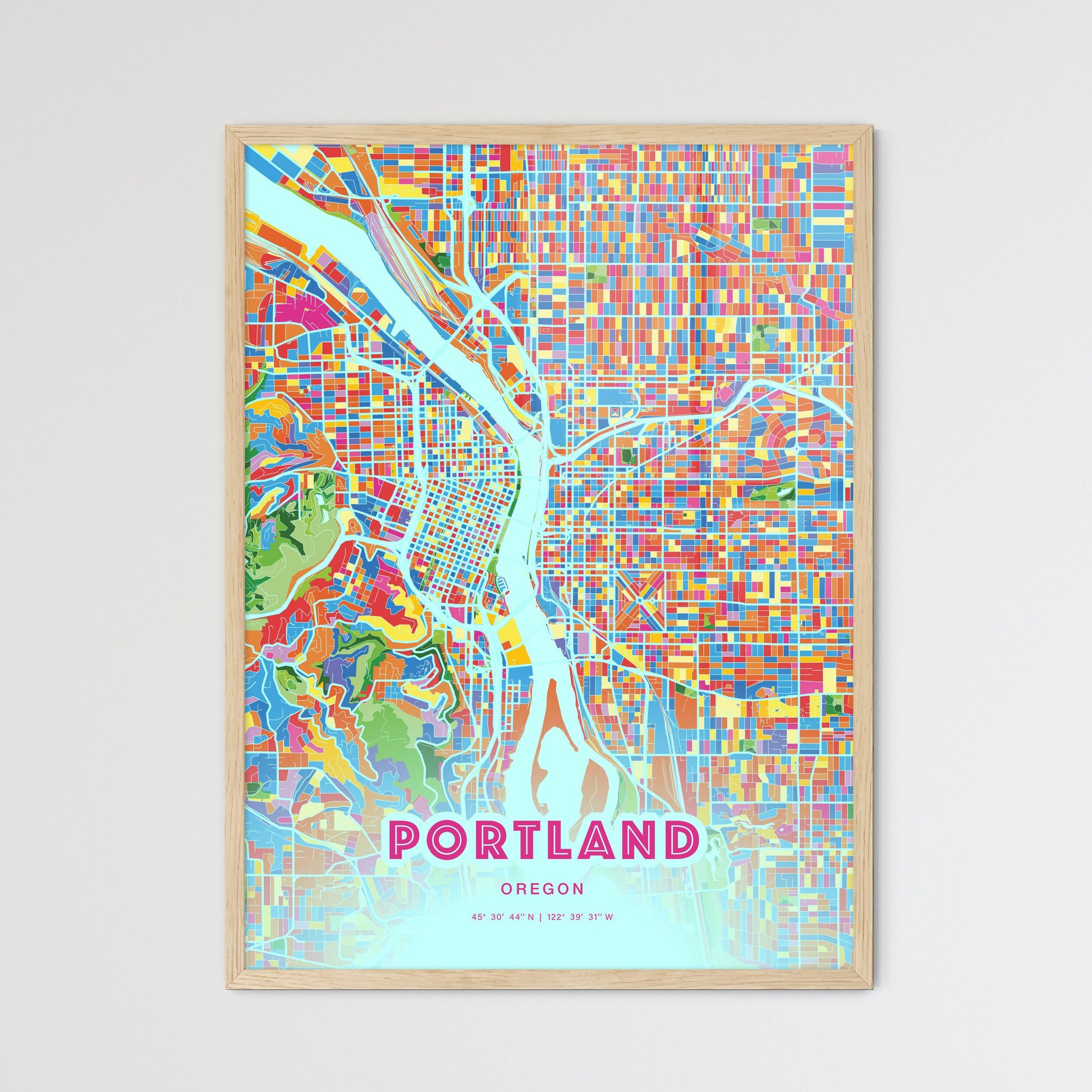 Colorful Portland Oregon Fine Art Map Crazy Colors