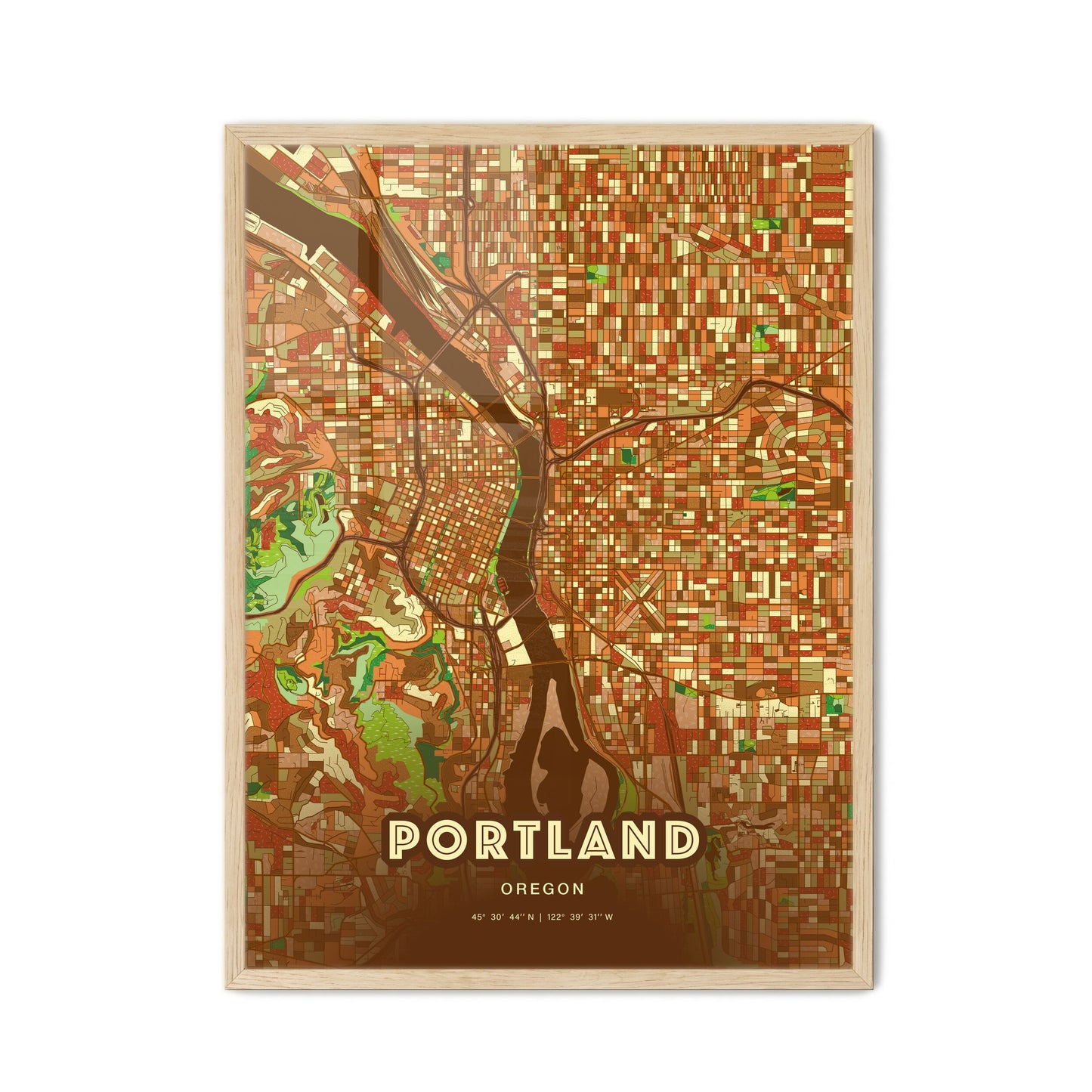 Colorful Portland Oregon Fine Art Map Farmhouse