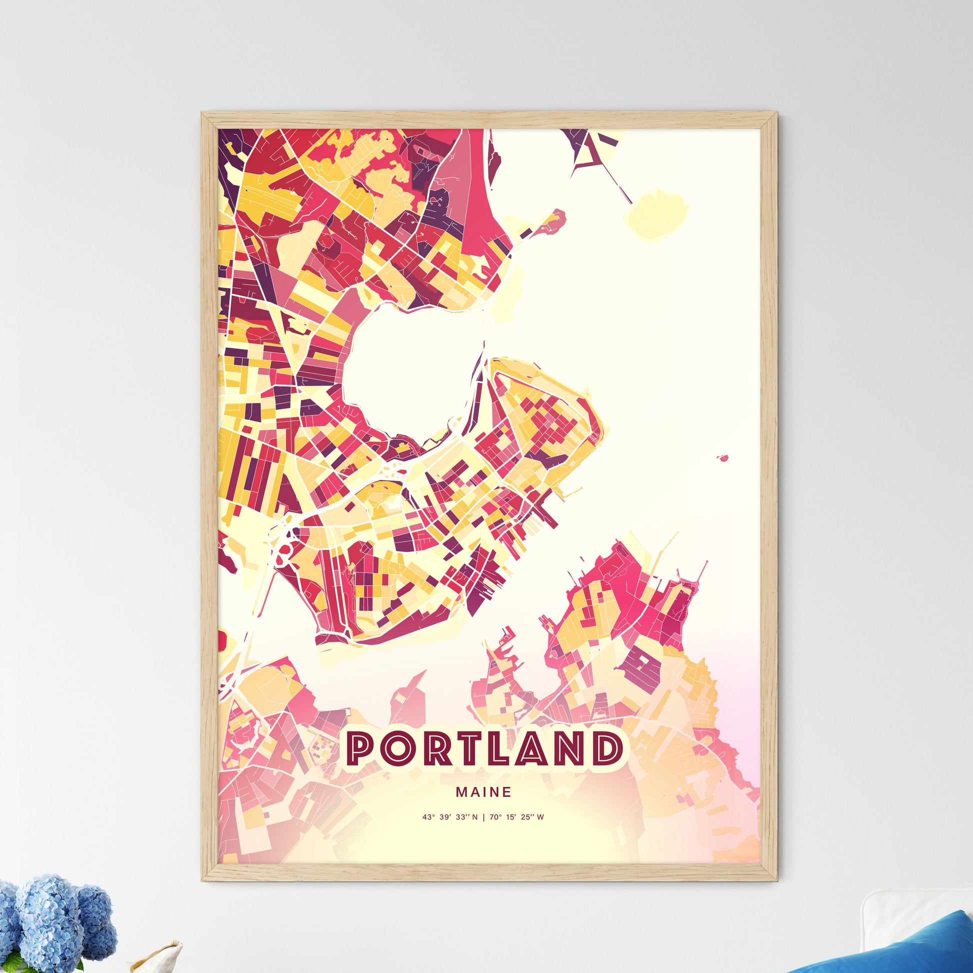 Colorful Portland Maine Fine Art Map Hot Red