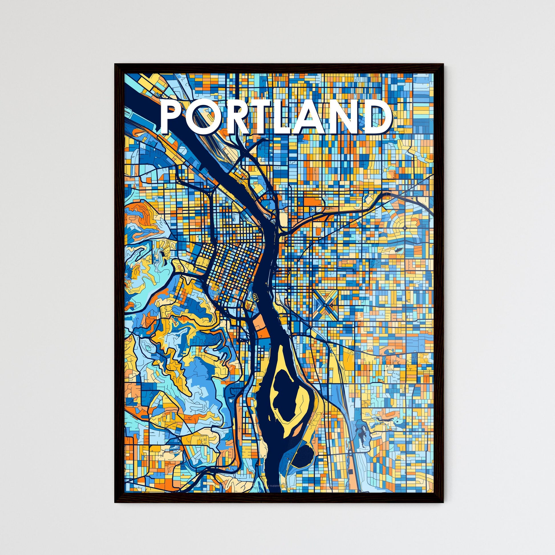 PORTLAND OREGON Vibrant Colorful Art Map Poster Blue Orange