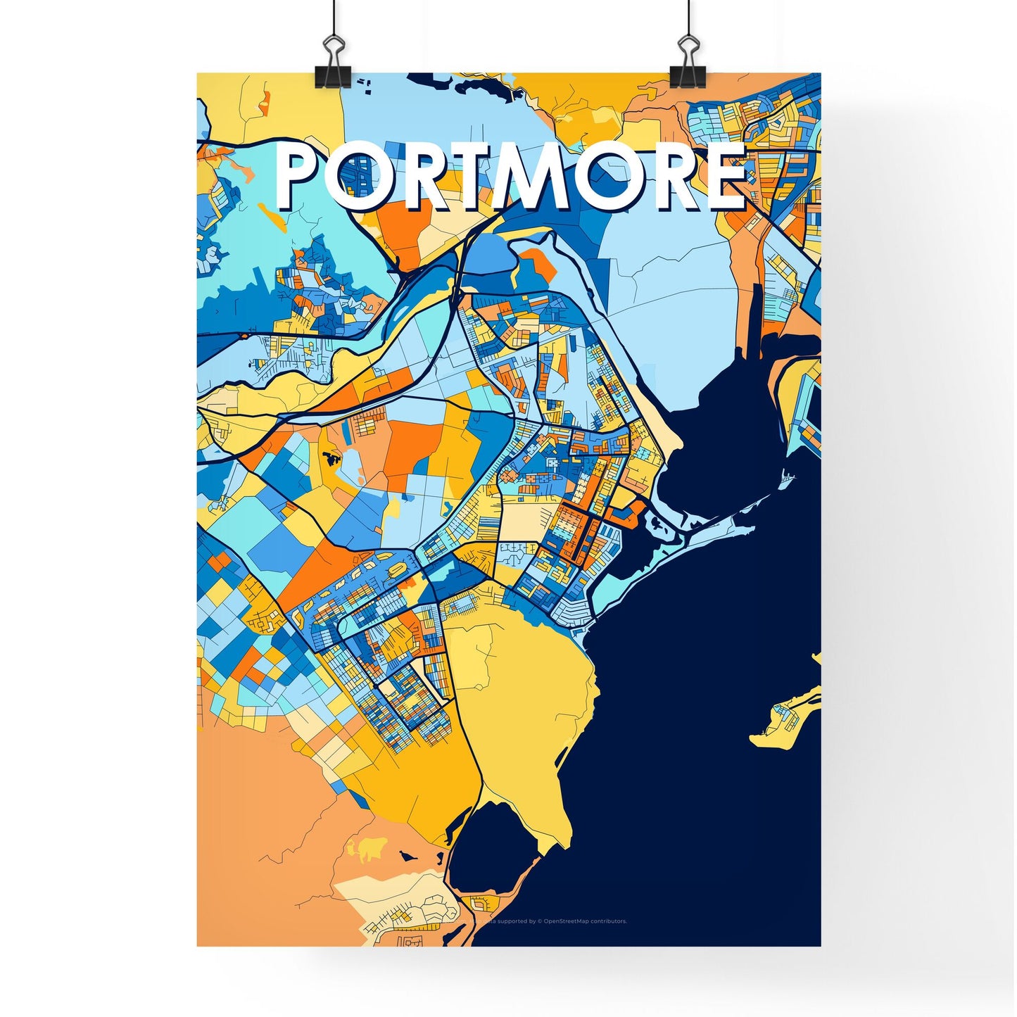 PORTMORE JAMAICA Vibrant Colorful Art Map Poster Blue Orange