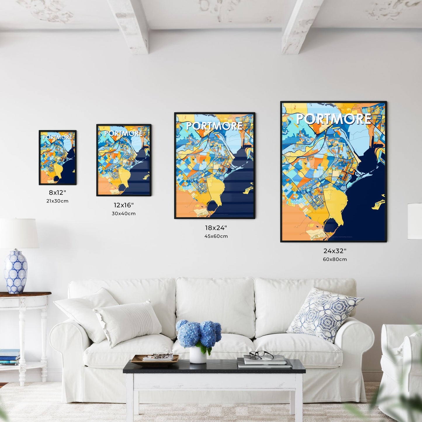 PORTMORE JAMAICA Vibrant Colorful Art Map Poster Blue Orange