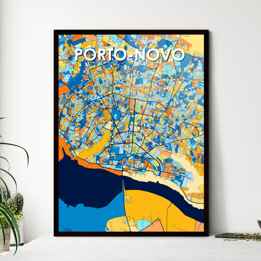 PORTO-NOVO BENIN Vibrant Colorful Art Map Poster Blue Orange