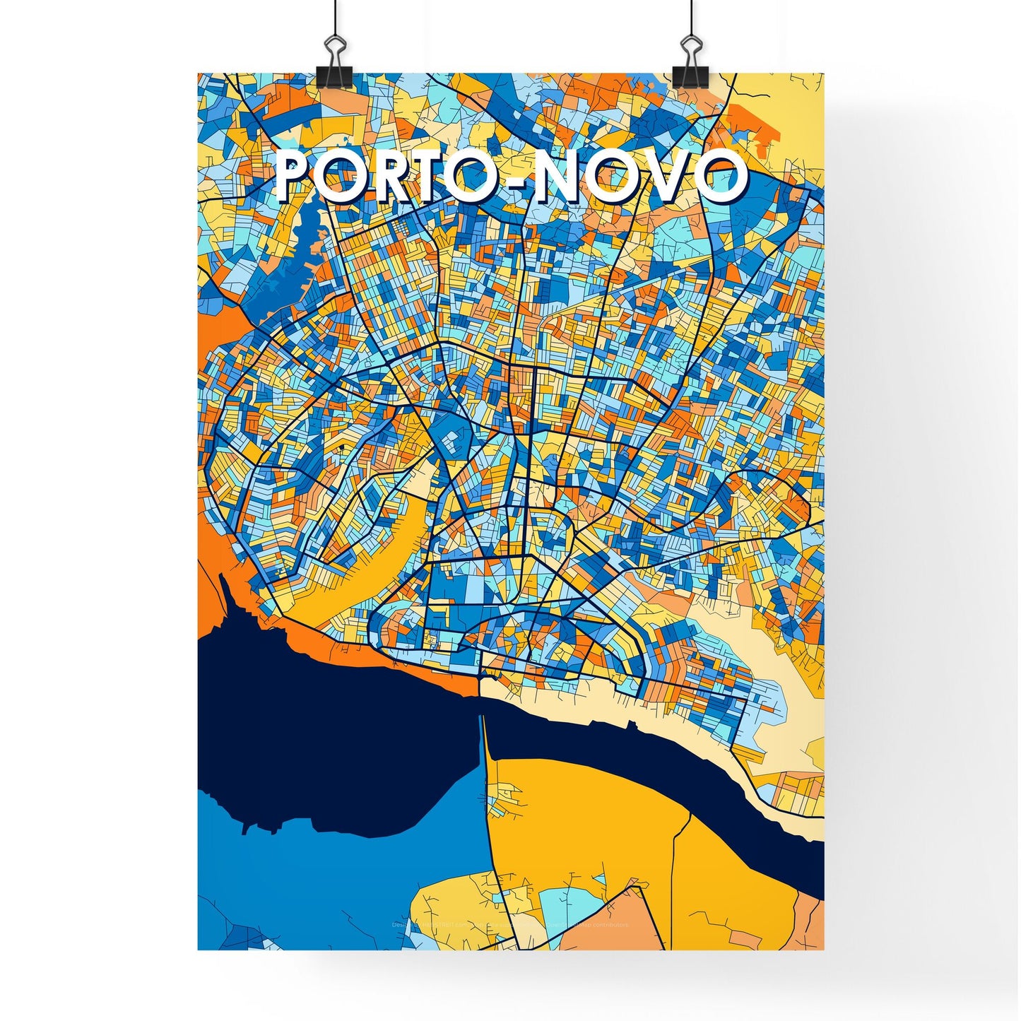 PORTO-NOVO BENIN Vibrant Colorful Art Map Poster Blue Orange