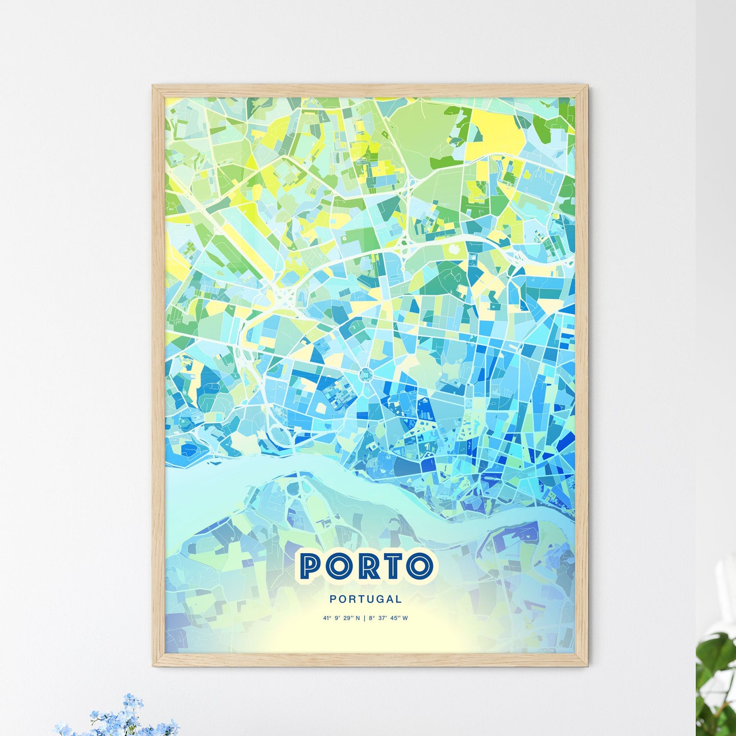 Colorful Porto Portugal Fine Art Map Cool Blue
