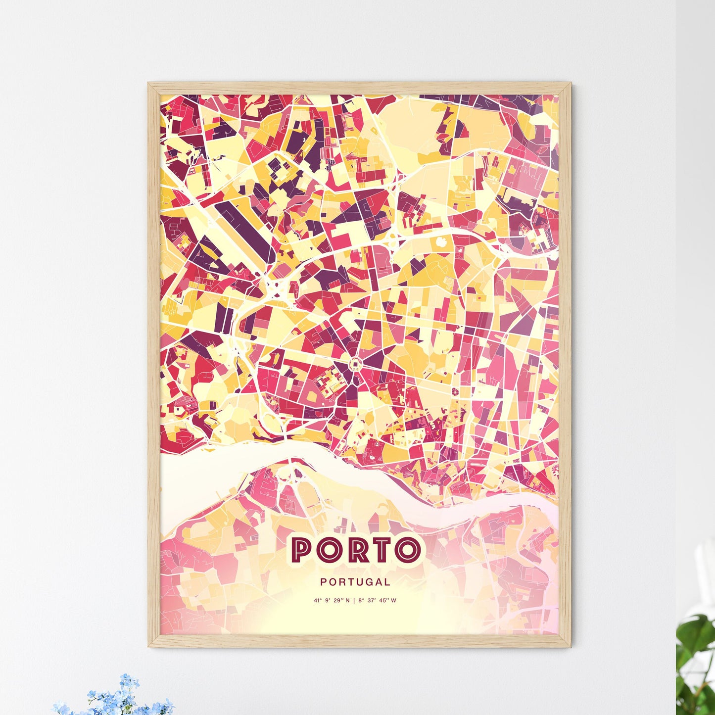 Colorful Porto Portugal Fine Art Map Hot Red