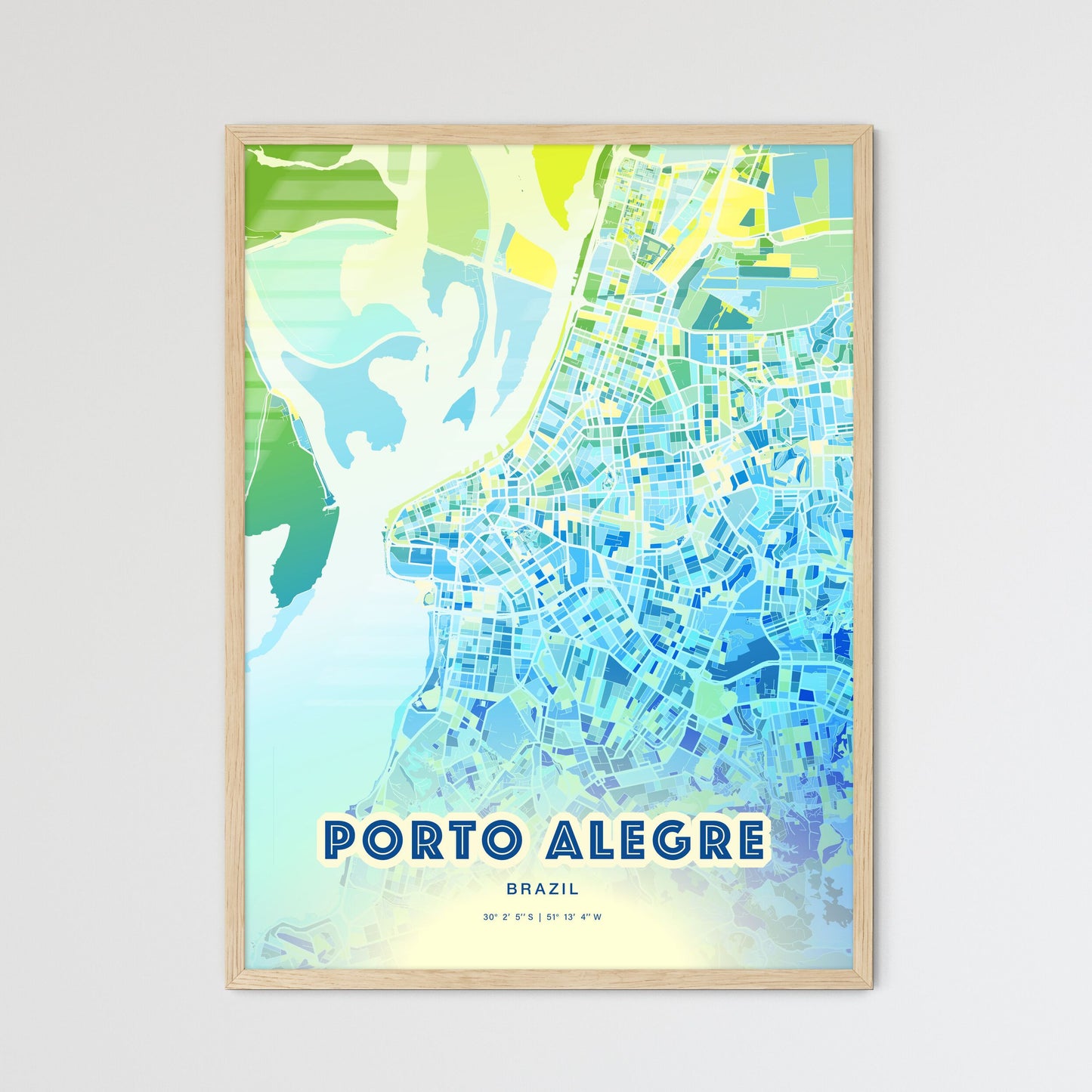 Colorful Porto Alegre Brazil Fine Art Map Cool Blue