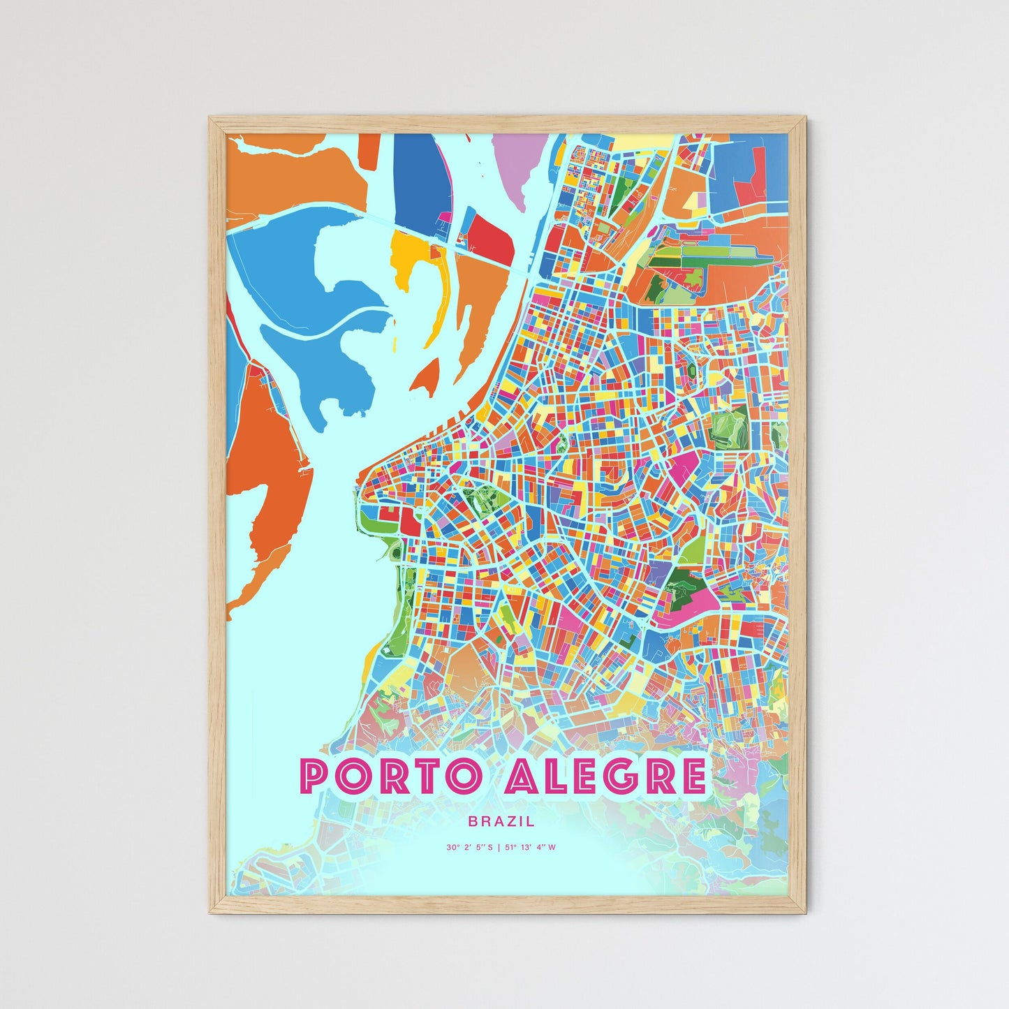 Colorful Porto Alegre Brazil Fine Art Map Crazy Colors
