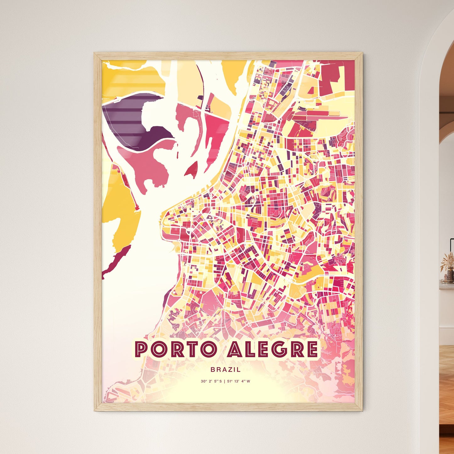 Colorful Porto Alegre Brazil Fine Art Map Hot Red