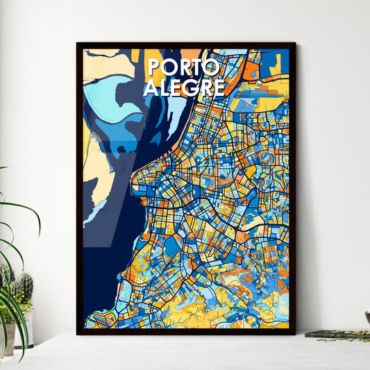 PORTO ALEGRE BRAZIL Vibrant Colorful Art Map Poster Blue Orange