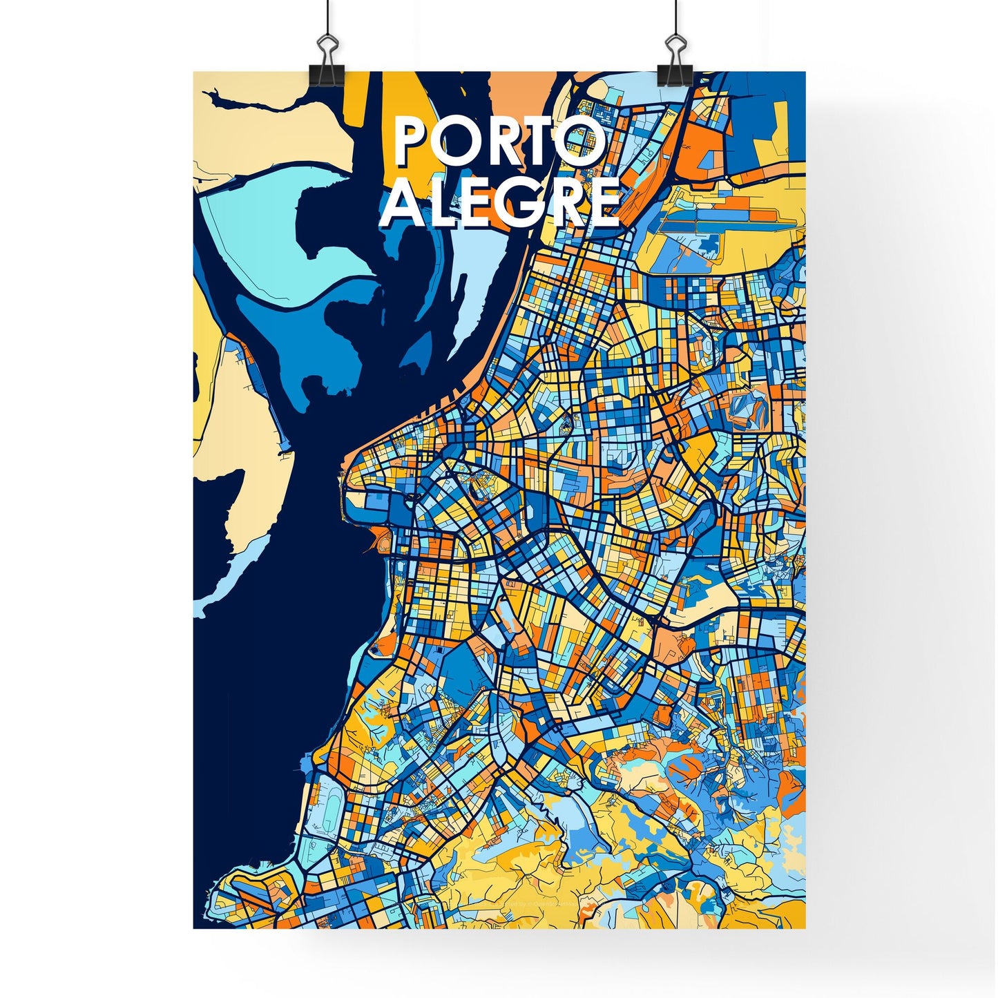 PORTO ALEGRE BRAZIL Vibrant Colorful Art Map Poster Blue Orange