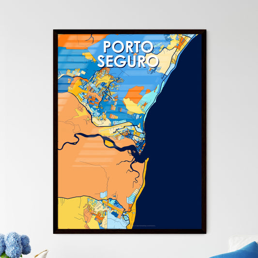 PORTO SEGURO BRAZIL Vibrant Colorful Art Map Poster Blue Orange