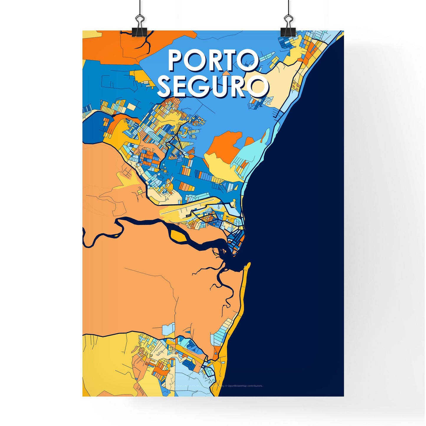 PORTO SEGURO BRAZIL Vibrant Colorful Art Map Poster Blue Orange